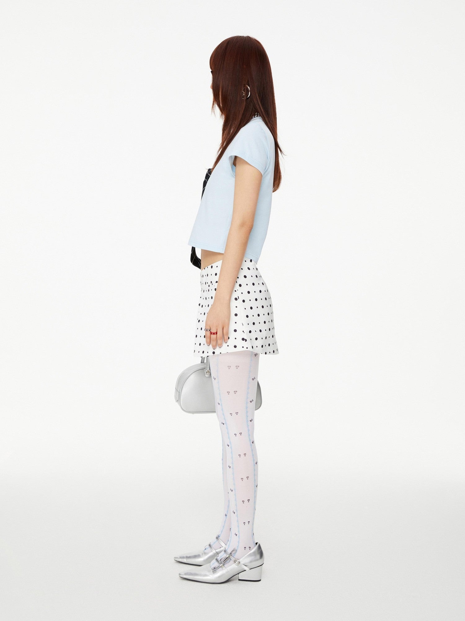 YOSHUYUKI Blue Thorn Stripe Polka Dot Print Women&