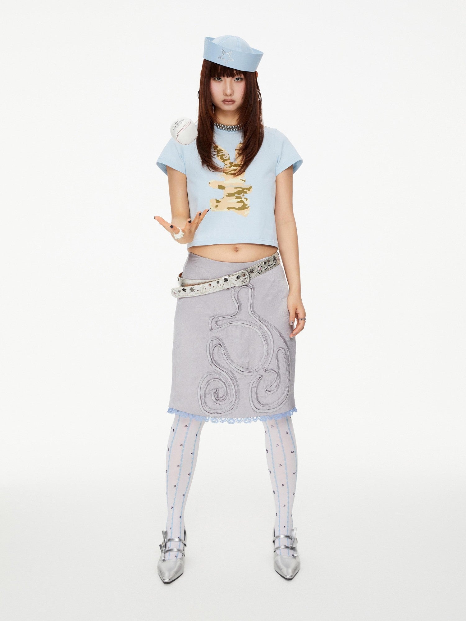 YOSHUYUKI Blue Thorn Stripe Polka Dot Print Women&