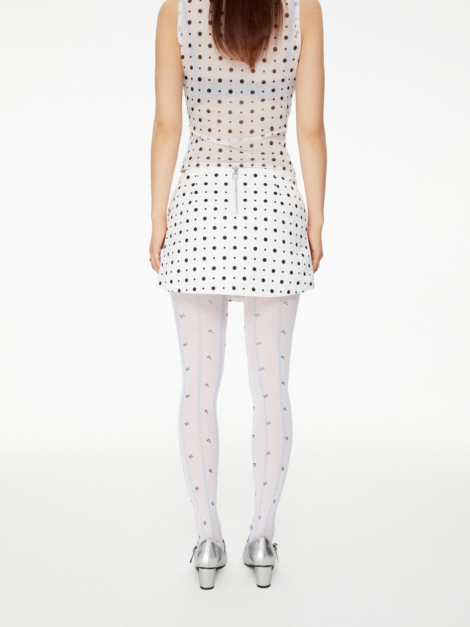 YOSHUYUKI Blue Thorn Stripe Polka Dot Print Women&