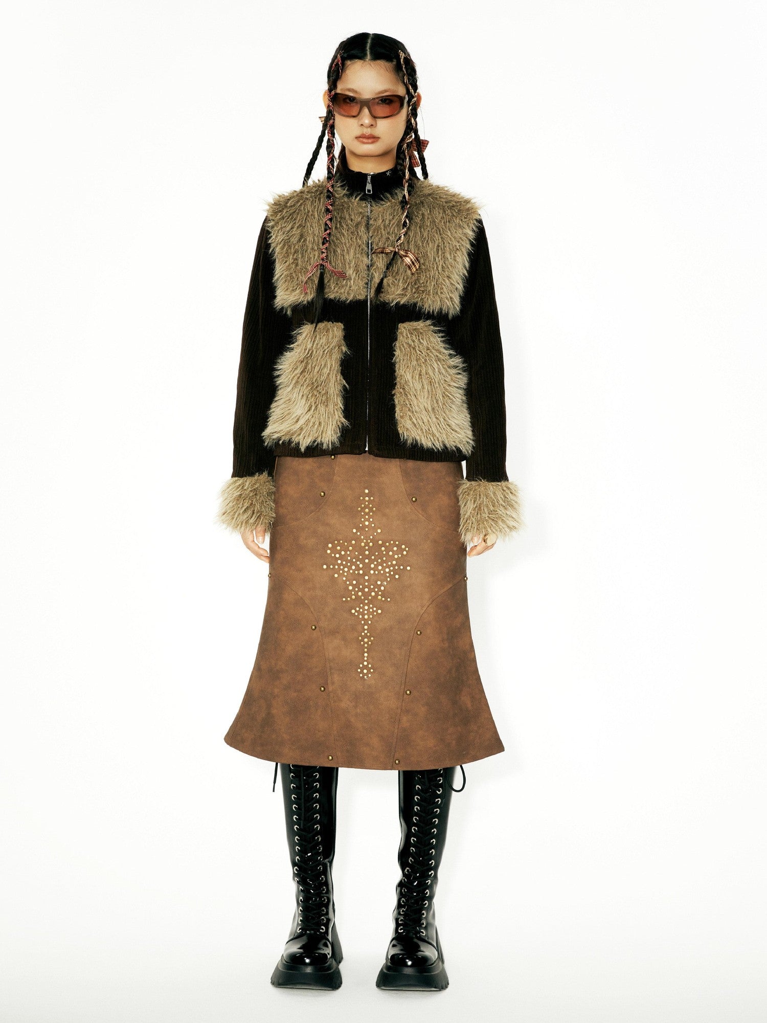 YOSHUYUKI Brown Studded Punk Fishtail Structured Women&