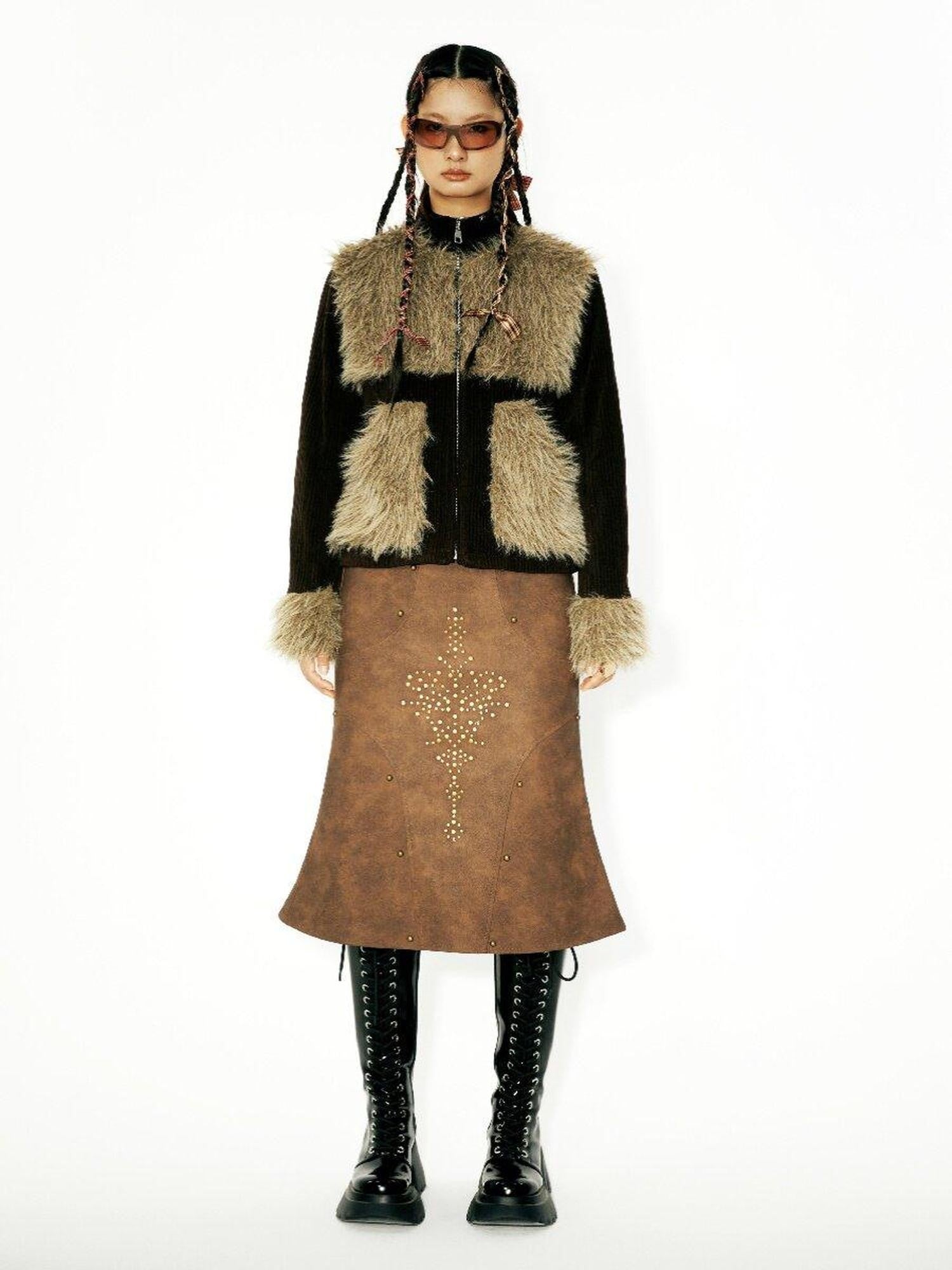 YOSHUYUKI Brown Studded Punk Fishtail Structured Women&