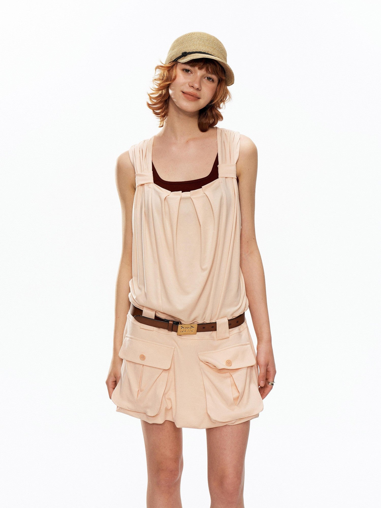 YOSHUYUKI Colorblock Pink Orange Large Pocket Knit Vest Women&