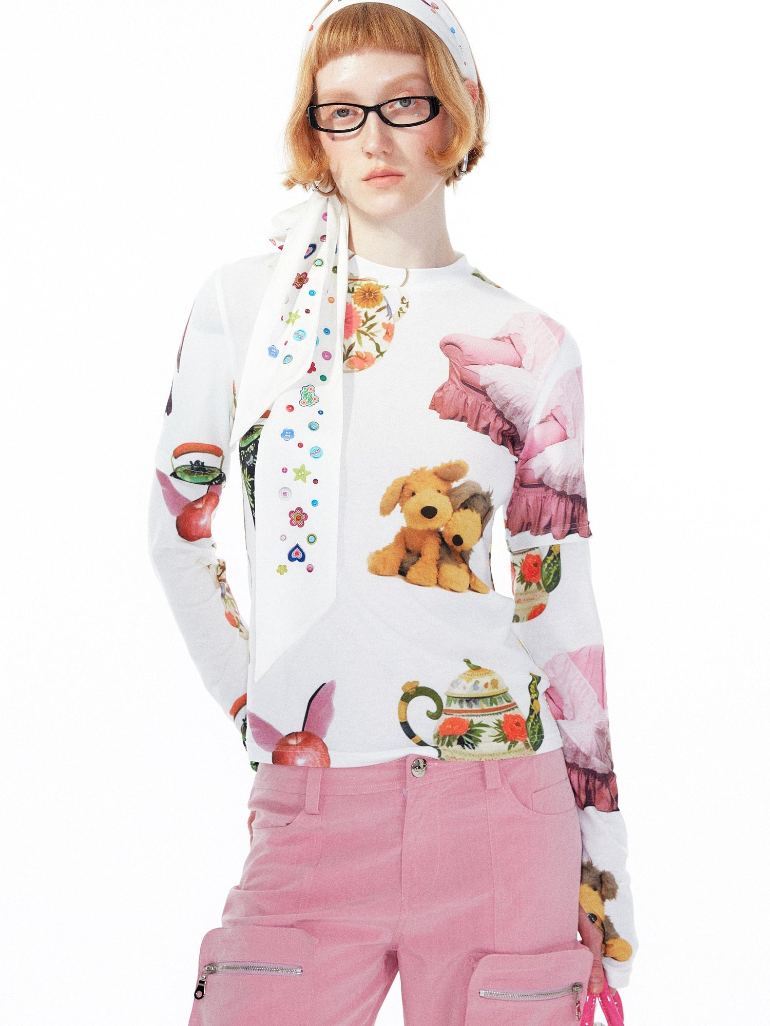 YOSHUYUKI Colorful Button Print Scarf