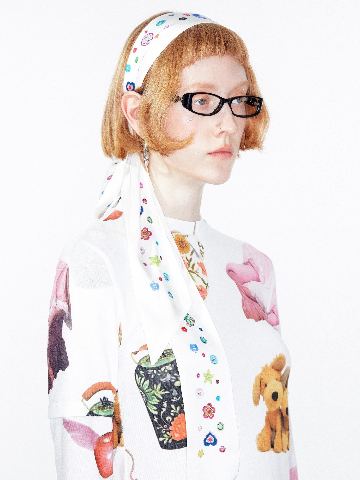 YOSHUYUKI Colorful Button Print Scarf