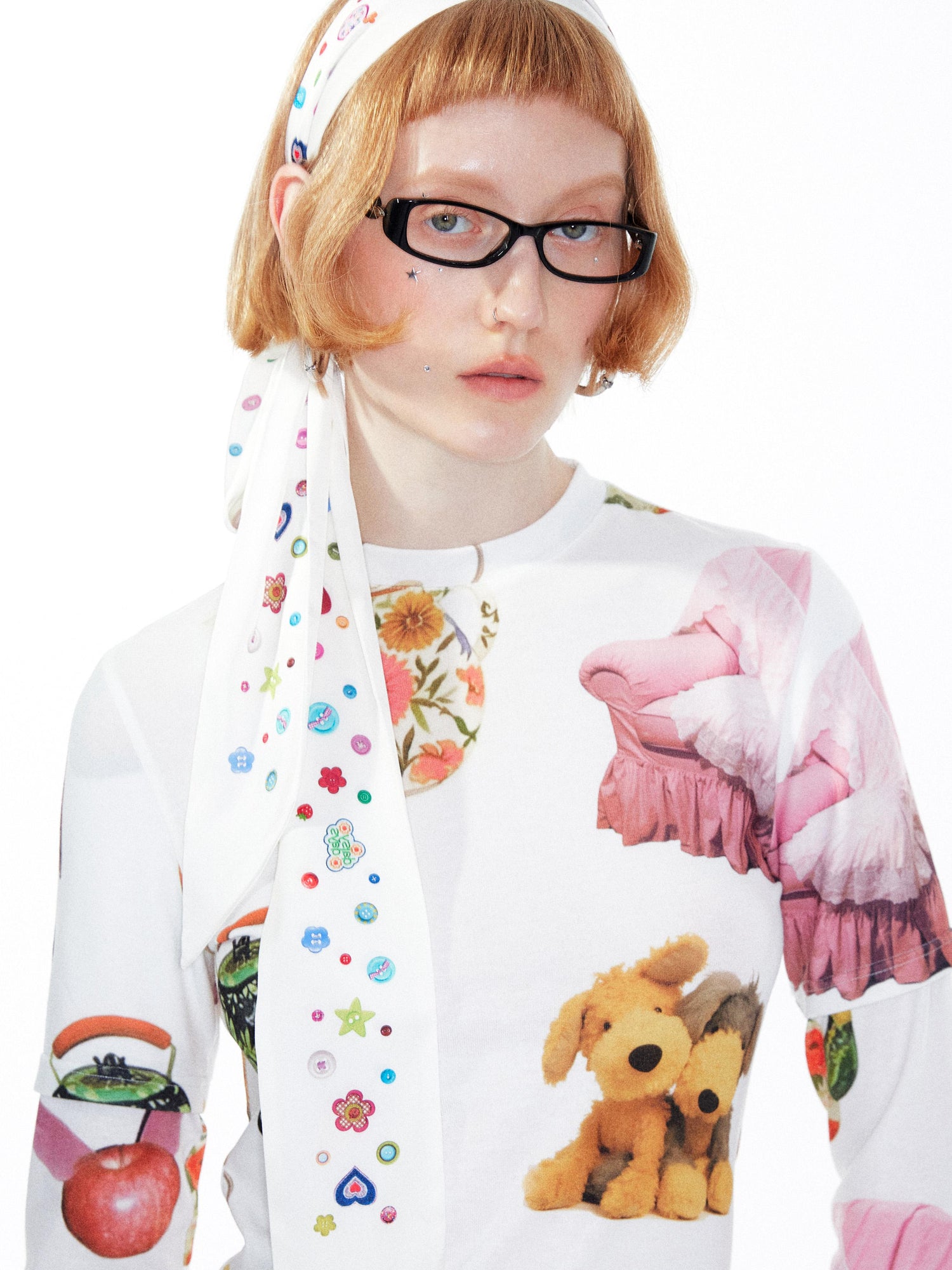 YOSHUYUKI Colorful Button Print Scarf