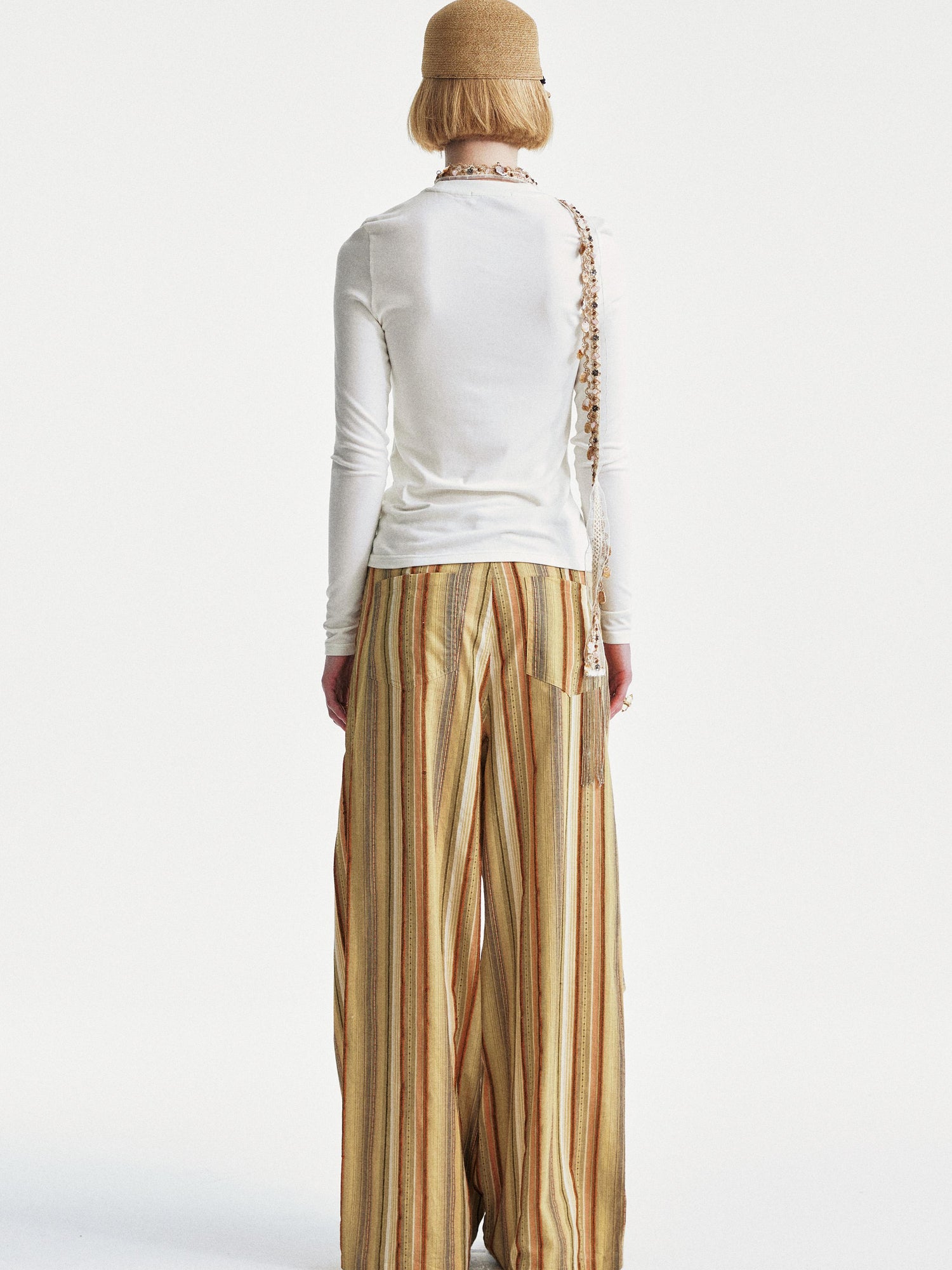 YOSHUYUKI Contrast Stripe Wide Tie Waist Trousers