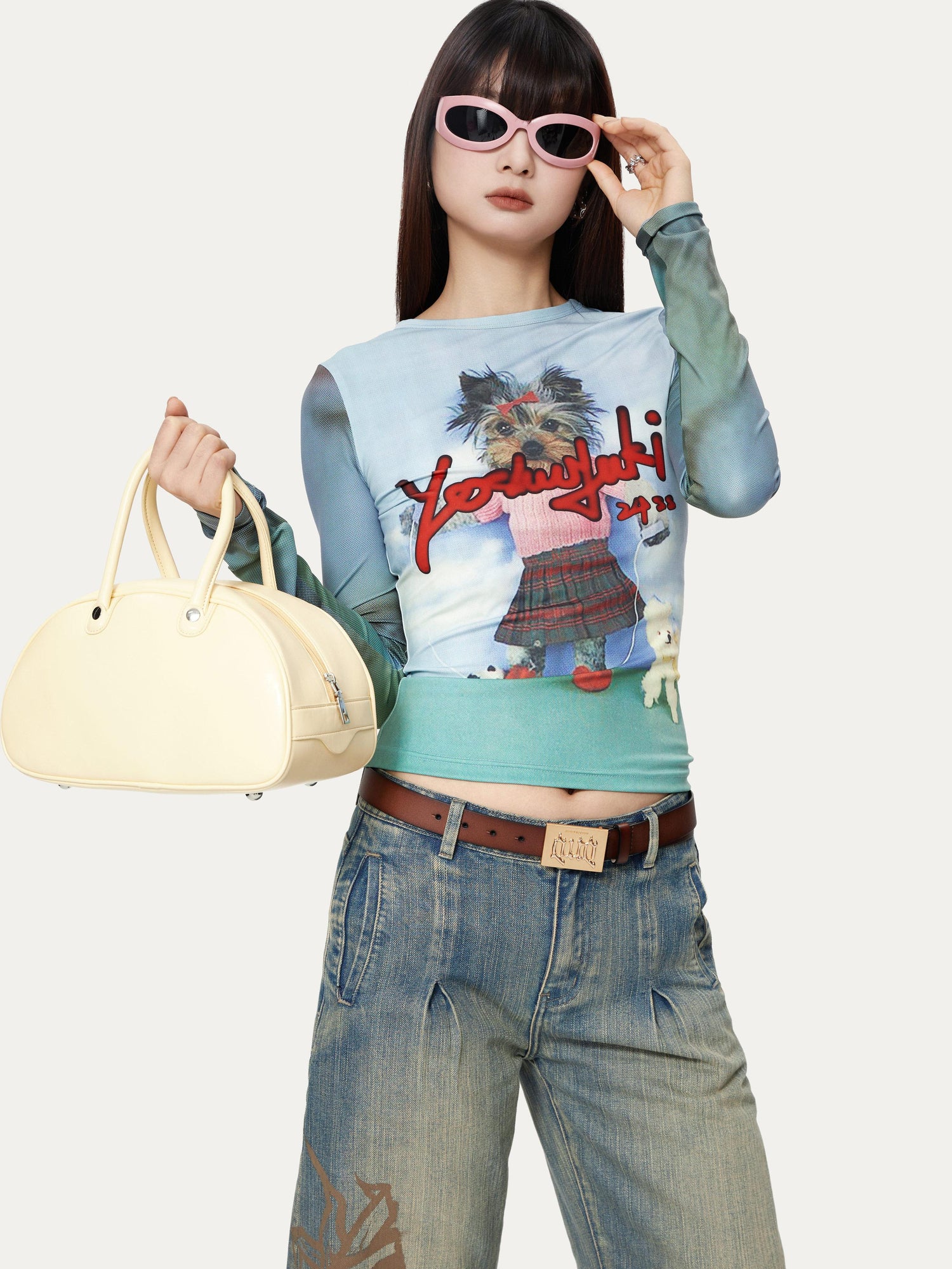 YOSHUYUKI Dancing Puppy Yoshuyuki Print Fitted Long Sleeve T Shirt