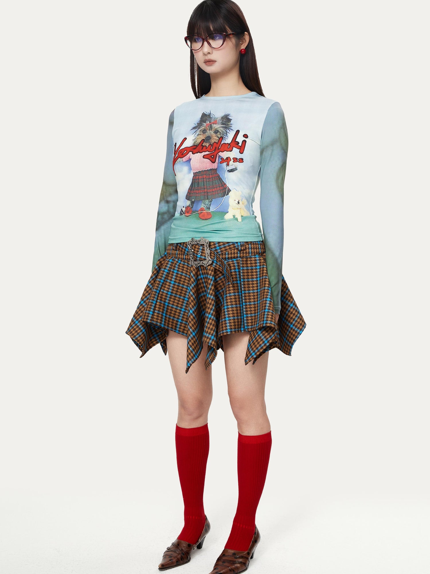 YOSHUYUKI Dancing Puppy Yoshuyuki Print Fitted Long Sleeve T Shirt