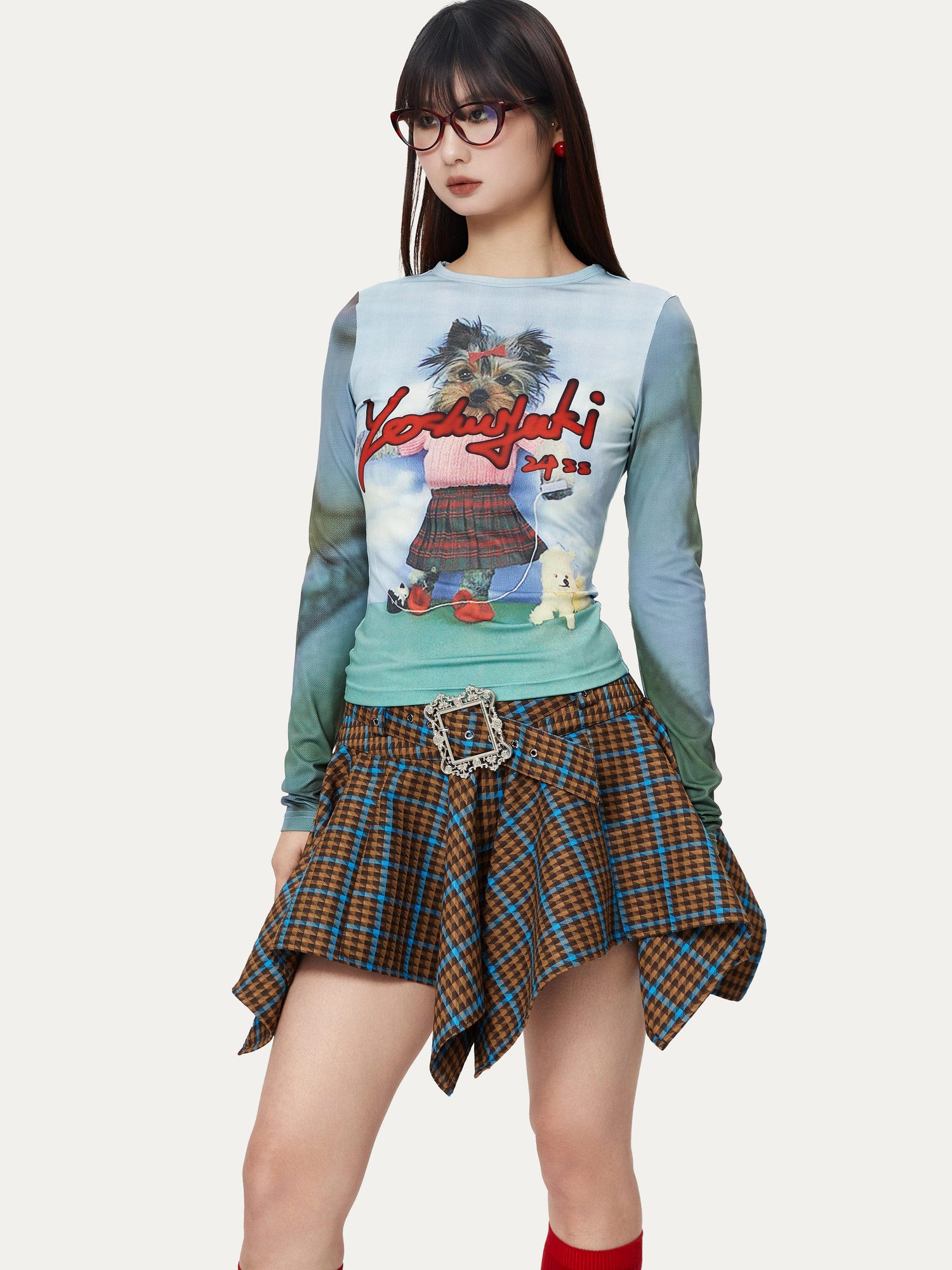 YOSHUYUKI Dancing Puppy Yoshuyuki Print Fitted Long Sleeve T Shirt