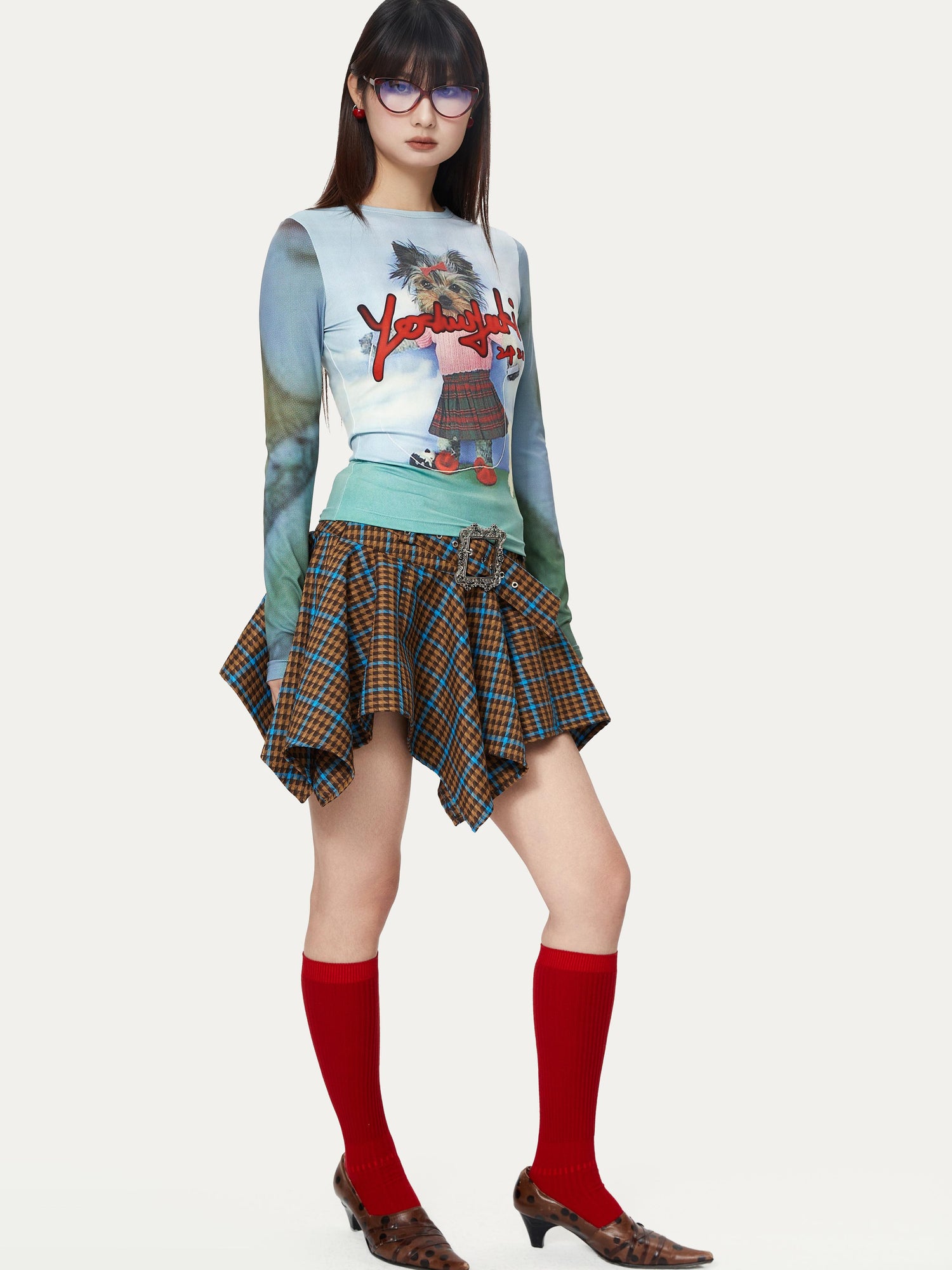 YOSHUYUKI Dancing Puppy Yoshuyuki Print Fitted Long Sleeve T Shirt