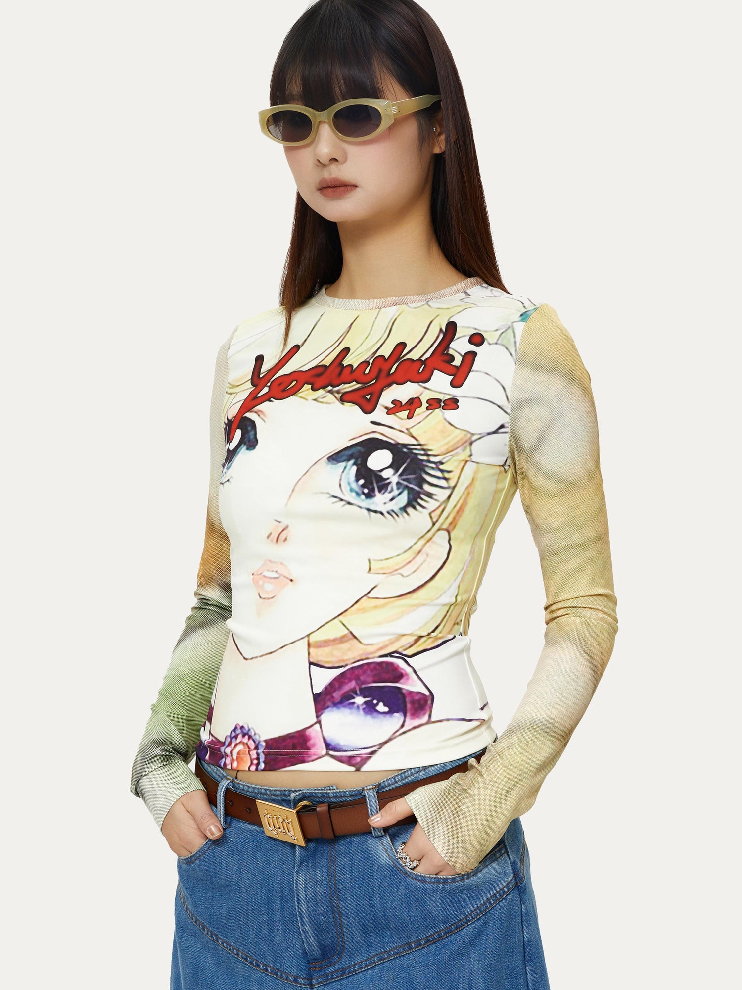 YOSHUYUKI Dancing Puppy Yoshuyuki Print Fitted Long Sleeve T Shirt