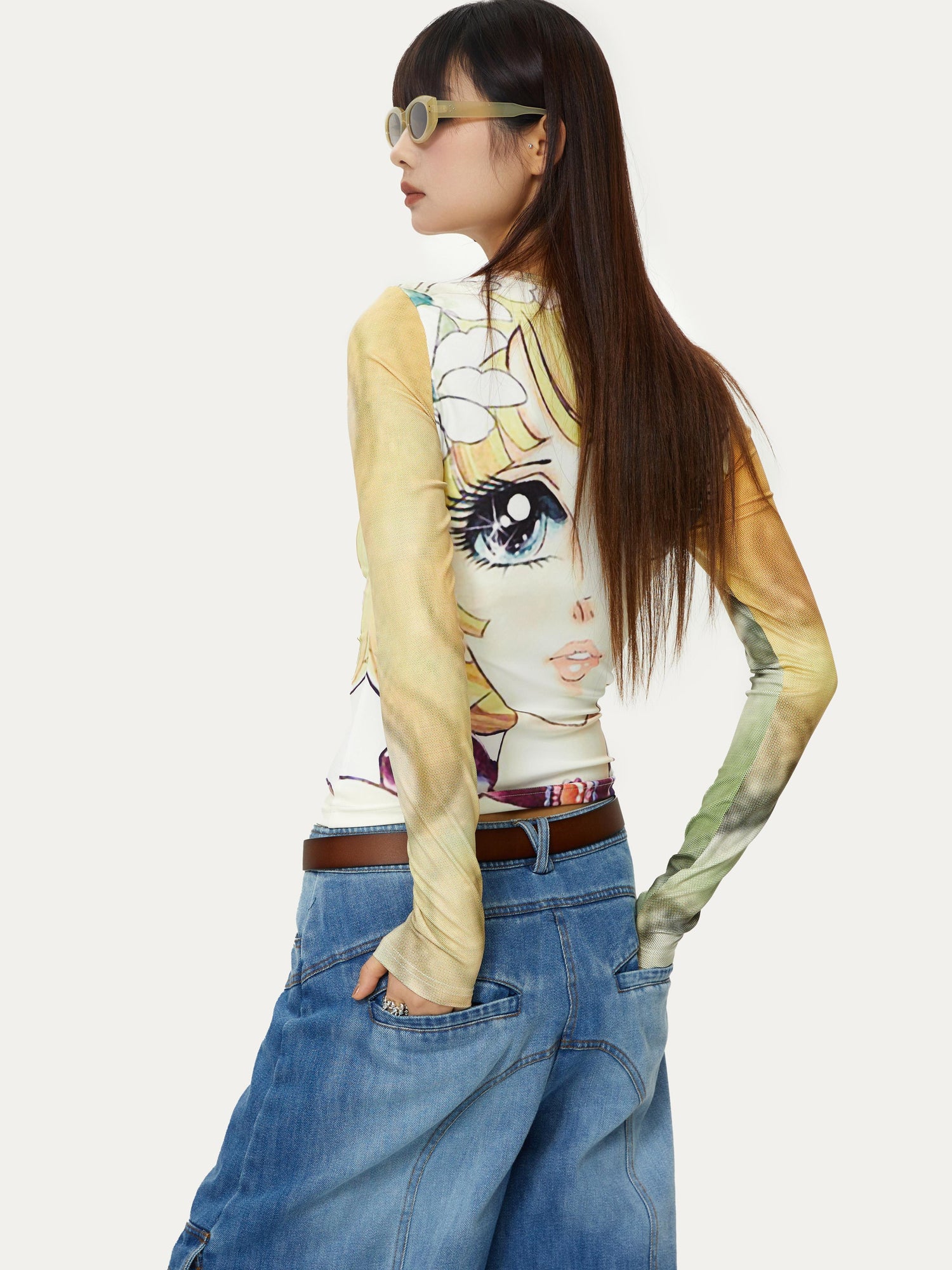 YOSHUYUKI Dancing Puppy Yoshuyuki Print Fitted Long Sleeve T Shirt