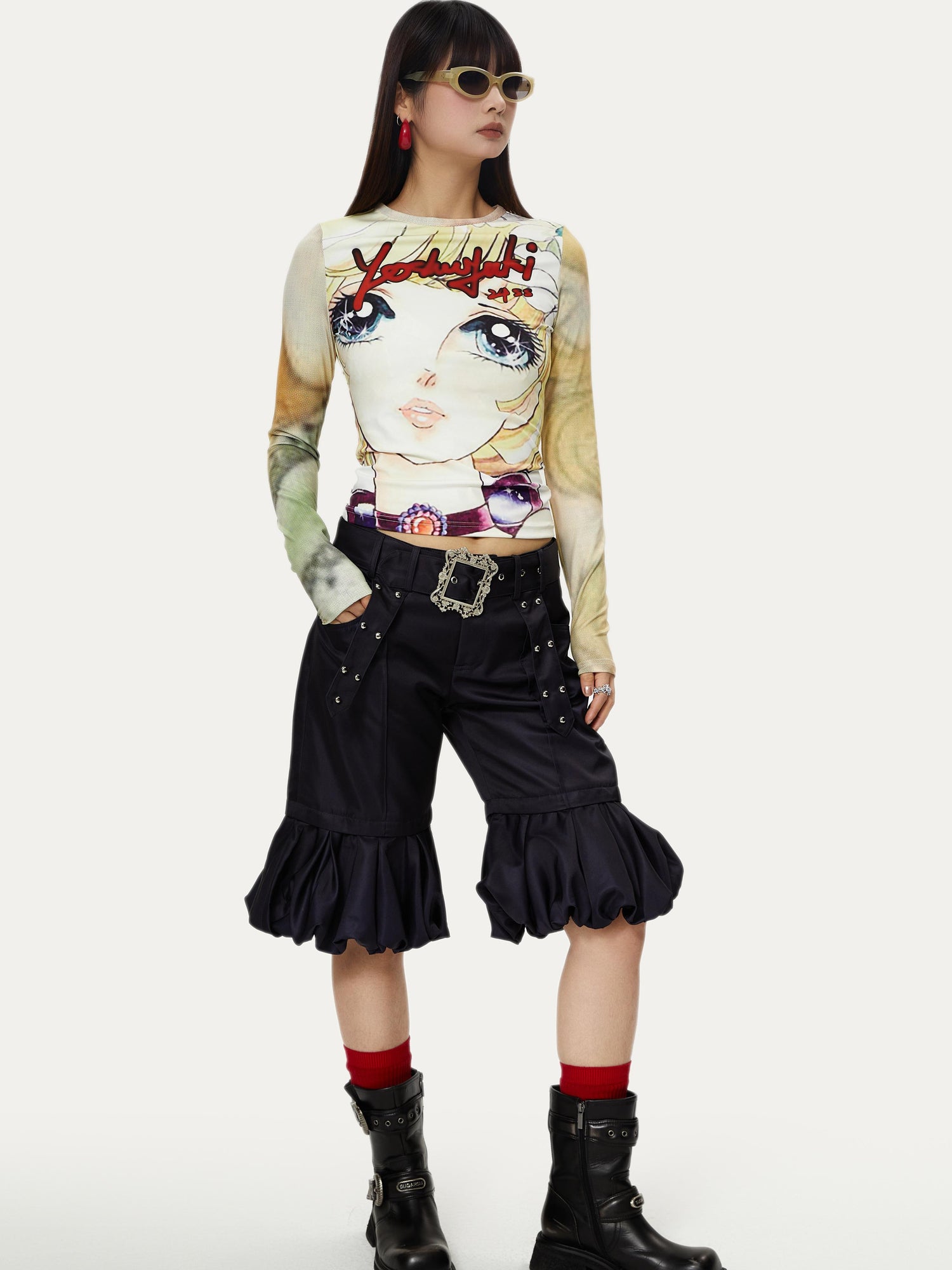 YOSHUYUKI Dancing Puppy Yoshuyuki Print Fitted Long Sleeve T Shirt