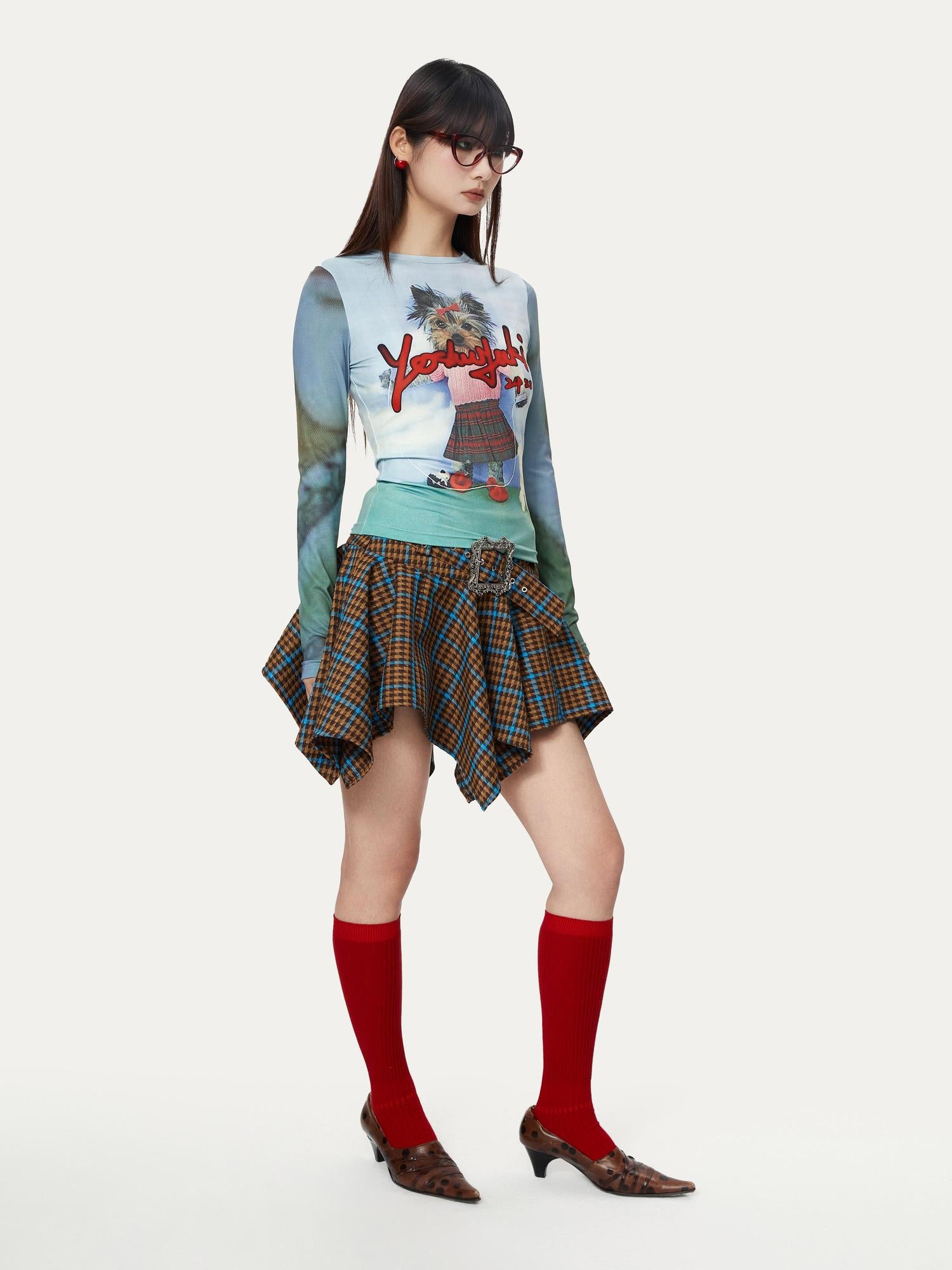 YOSHUYUKI Dancing Puppy Yoshuyuki Print Fitted Long Sleeve T Shirt