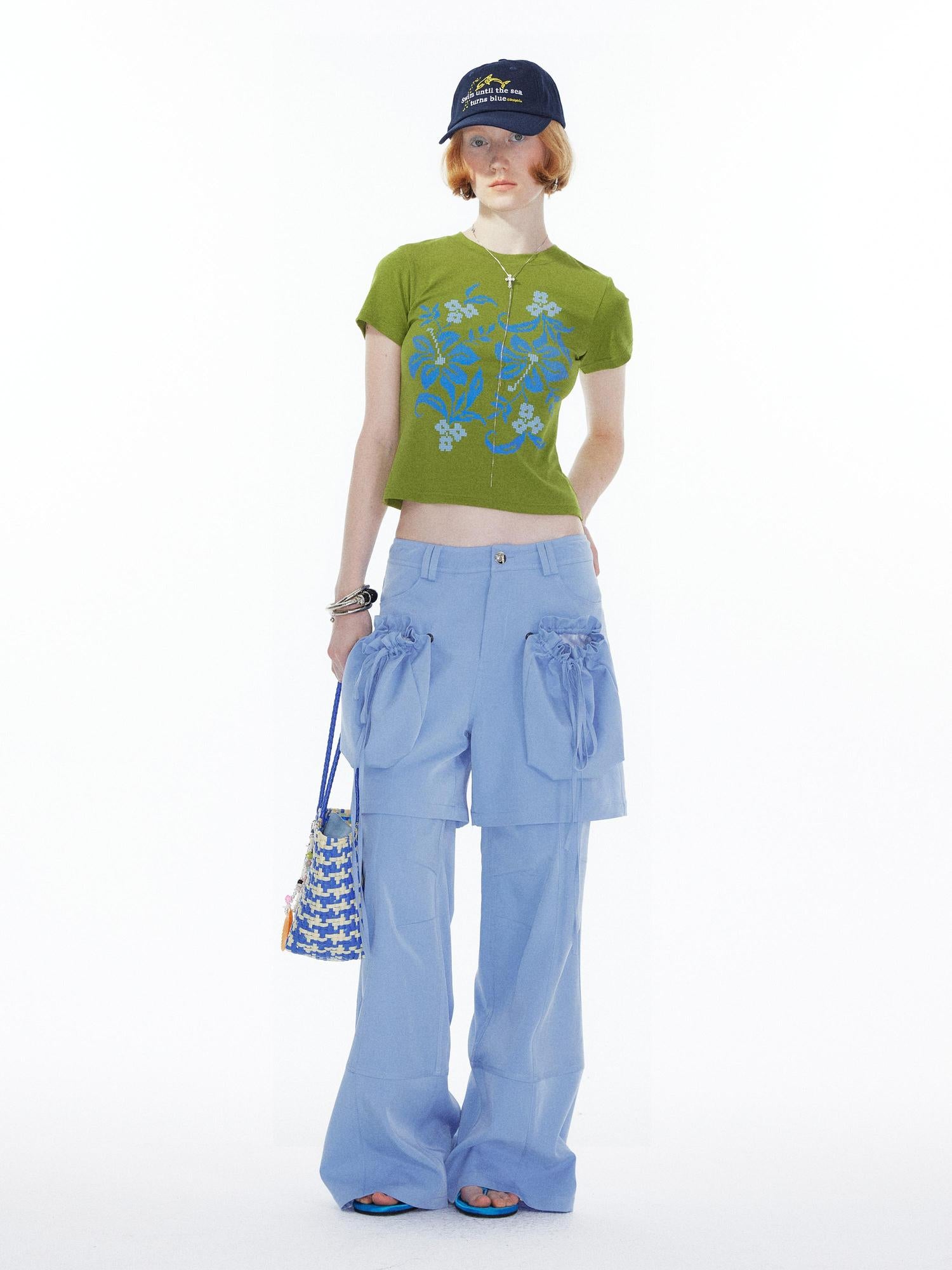 YOSHUYUKI Detachable Sky Blue Straight Leg Pants