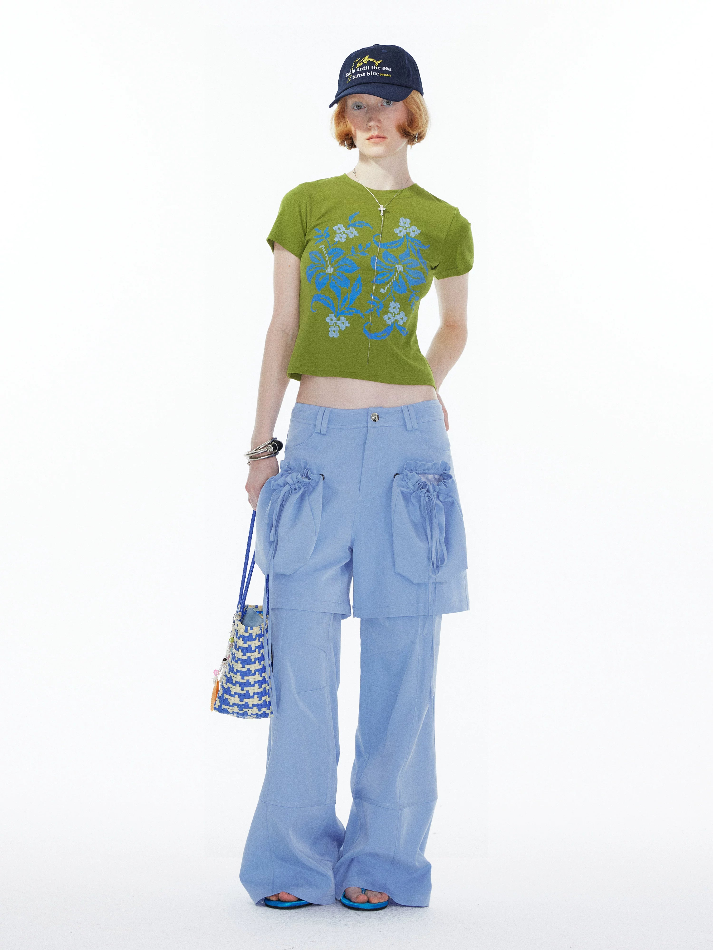 YOSHUYUKI Detachable Sky Blue Straight Leg Pants-3