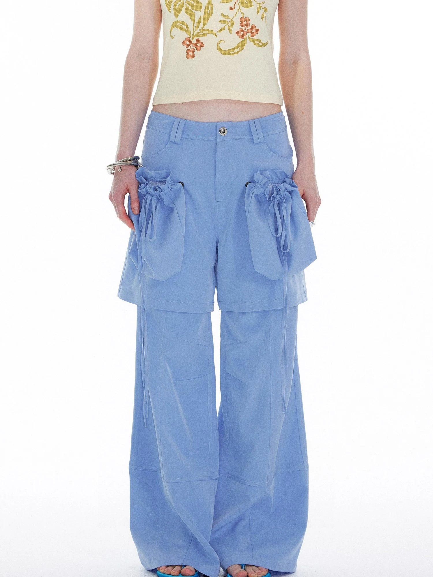 Detachable Sky Blue Straight Leg Pants