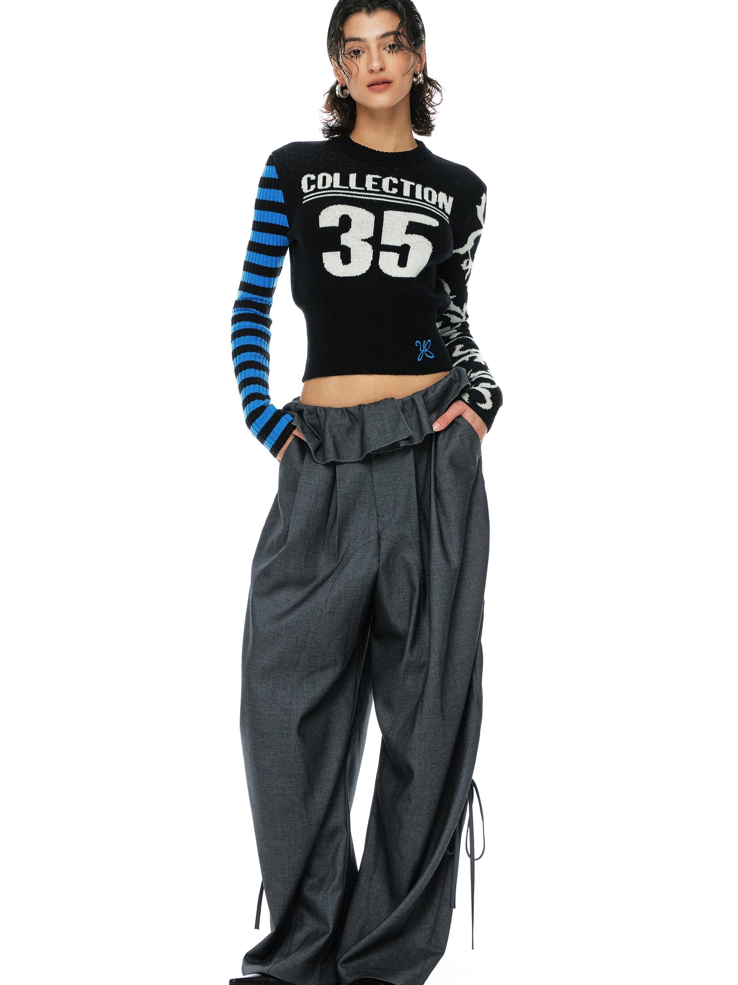 Digital Jacquard Blue Black Wool Blend Sweater