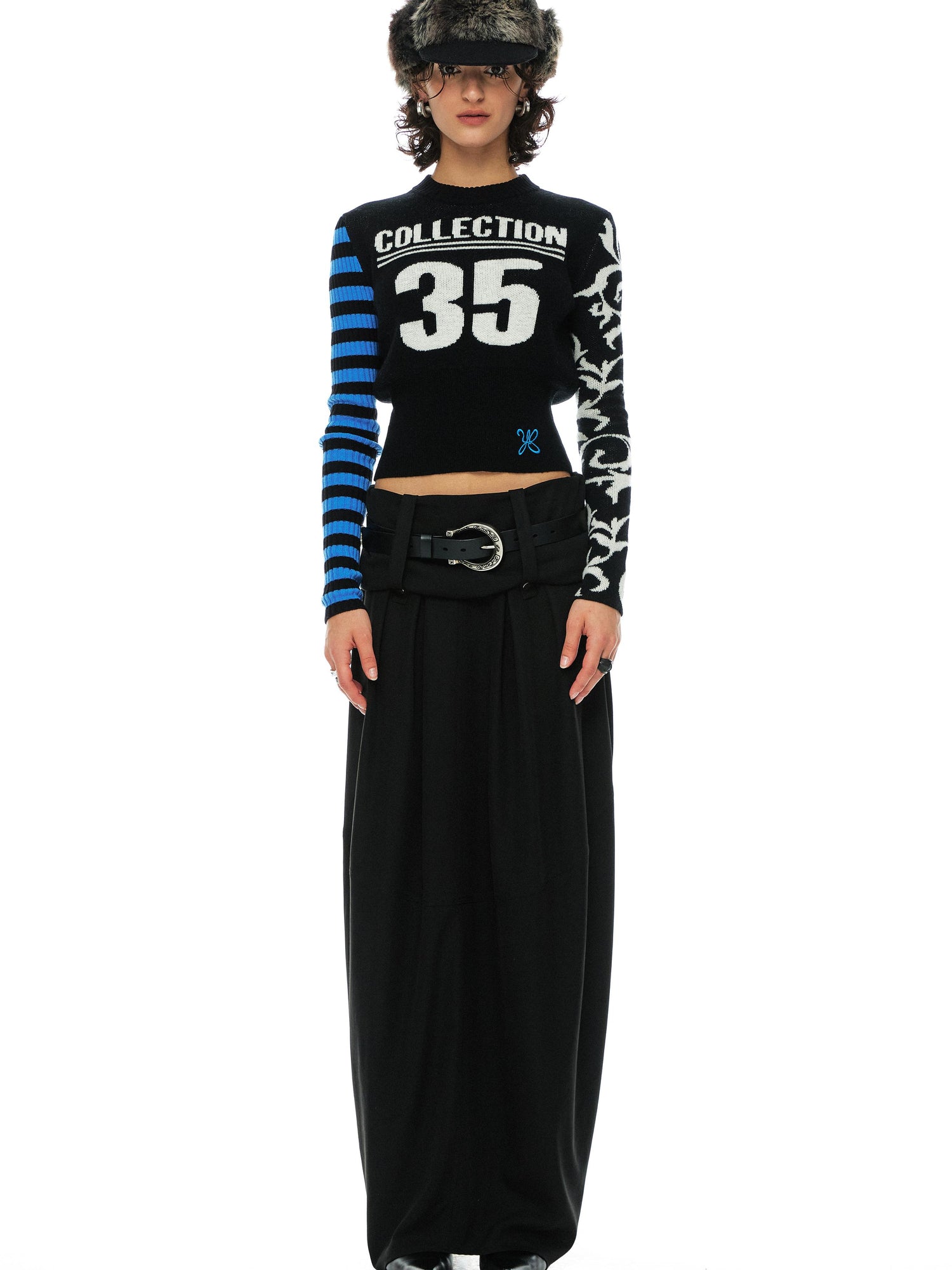 Digital Jacquard Blue Black Wool Blend Sweater