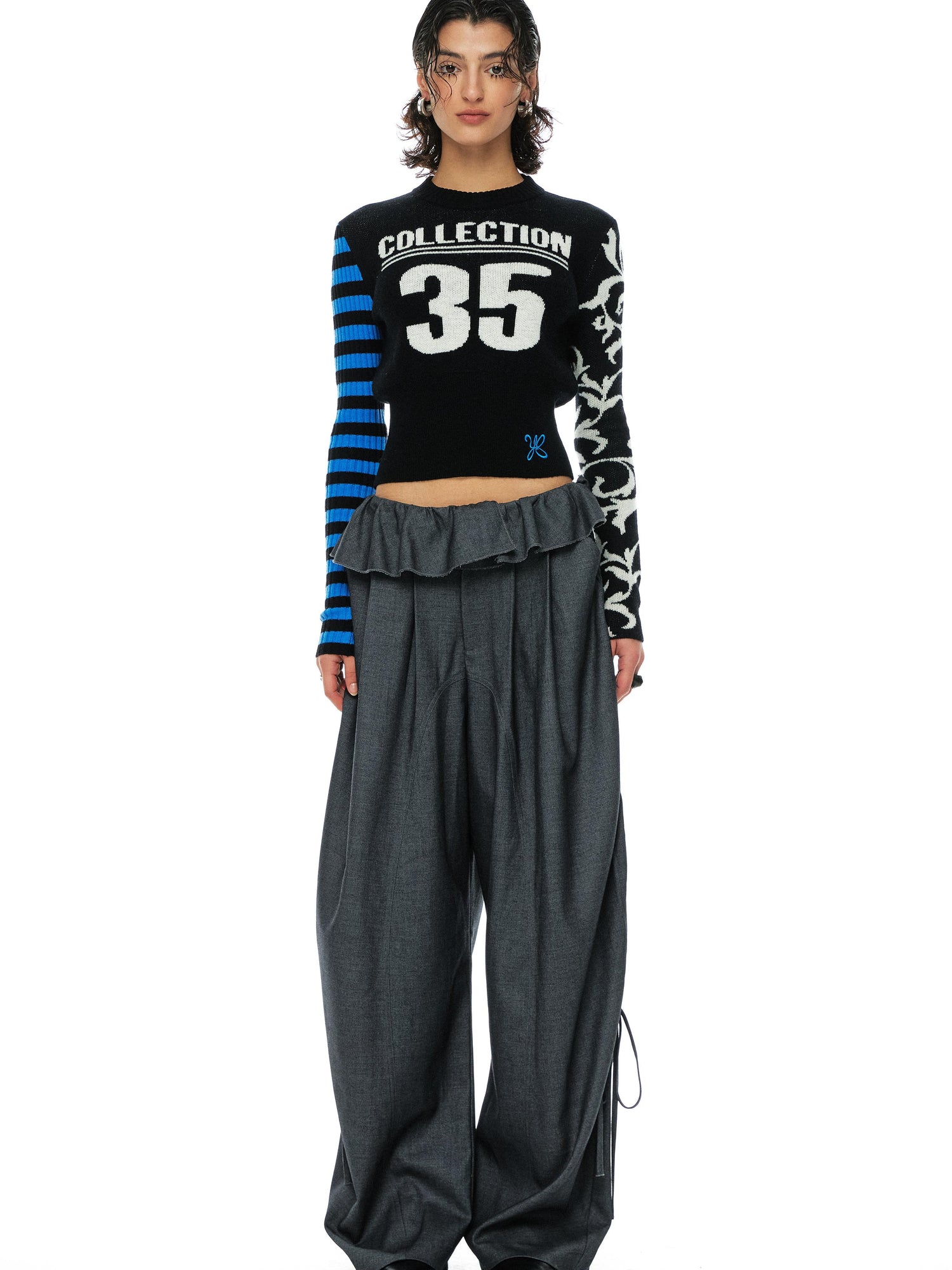 Digital Jacquard Blue Black Wool Blend Sweater