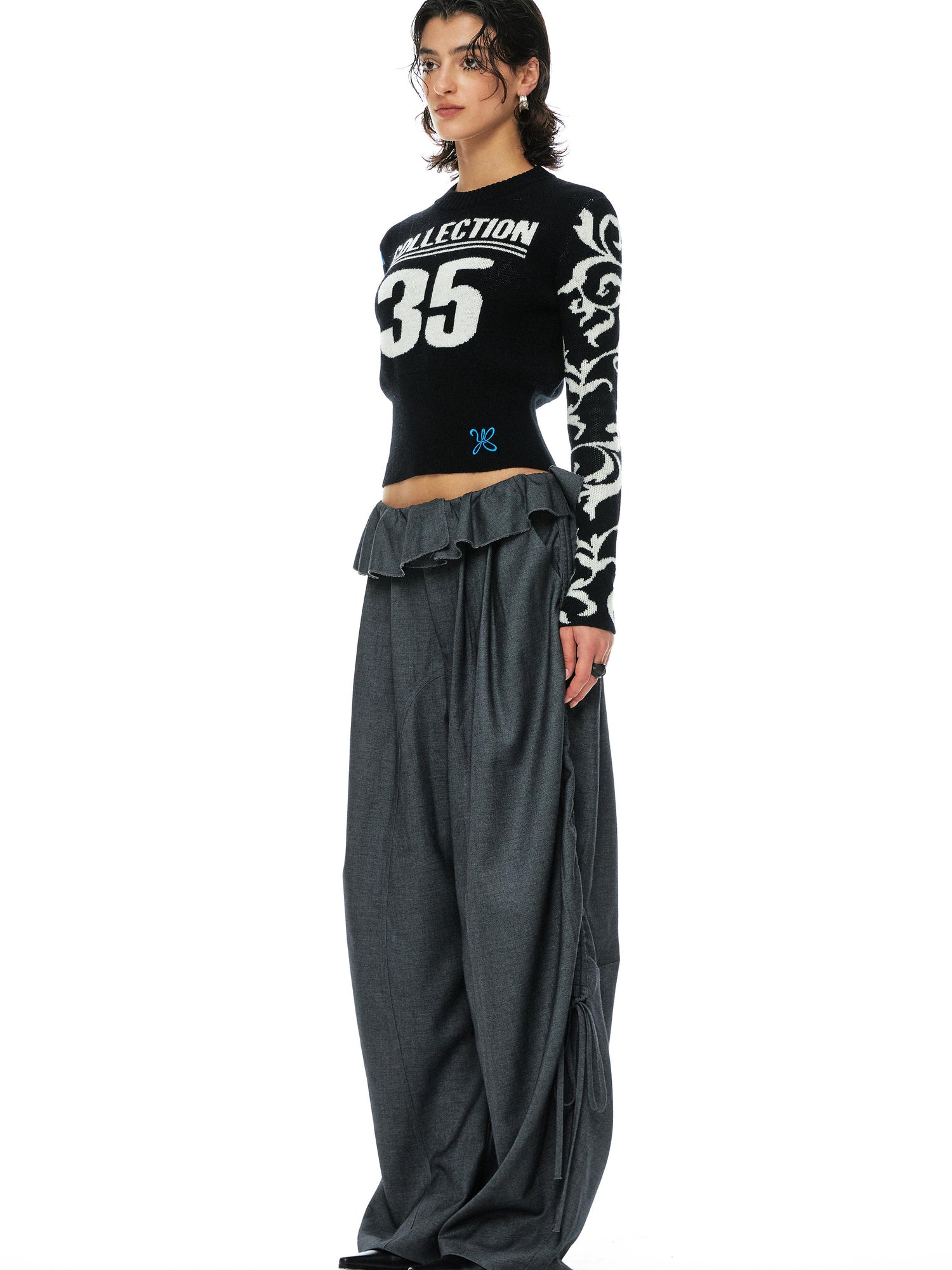 Digital Jacquard Blue Black Wool Blend Sweater
