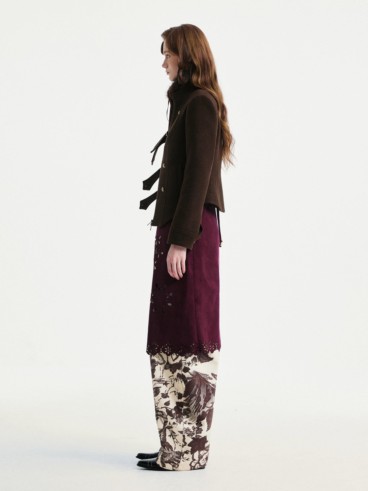 YOSHUYUKI Elegant Vintage Sleeveless Slim V-ceck Cutout A Line Chestnut Midi Dresses