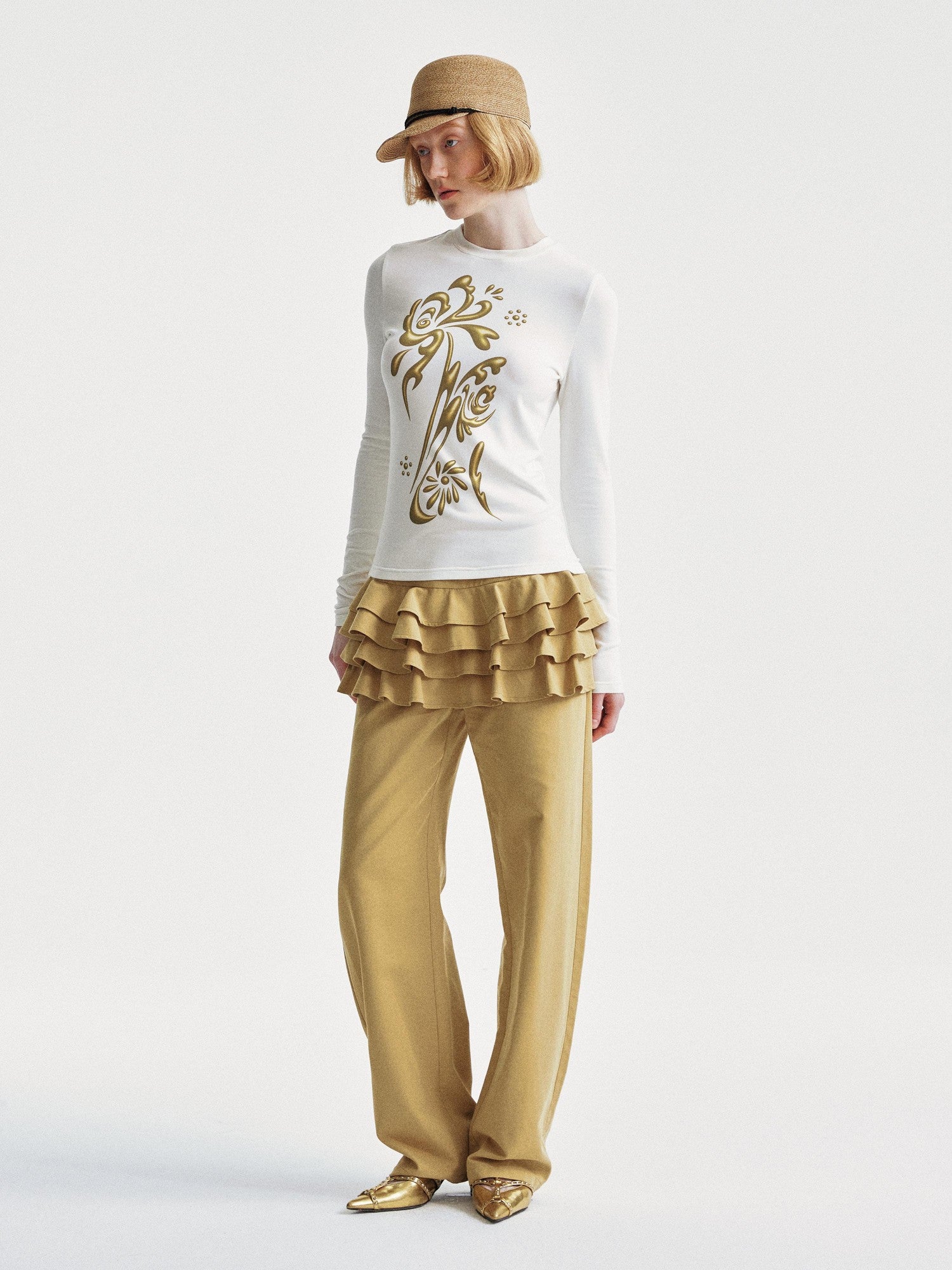 YOSHUYUKI Faux Two Piece Office Relaxed Straight Natural Waist Khaki Poly Cotton Pants