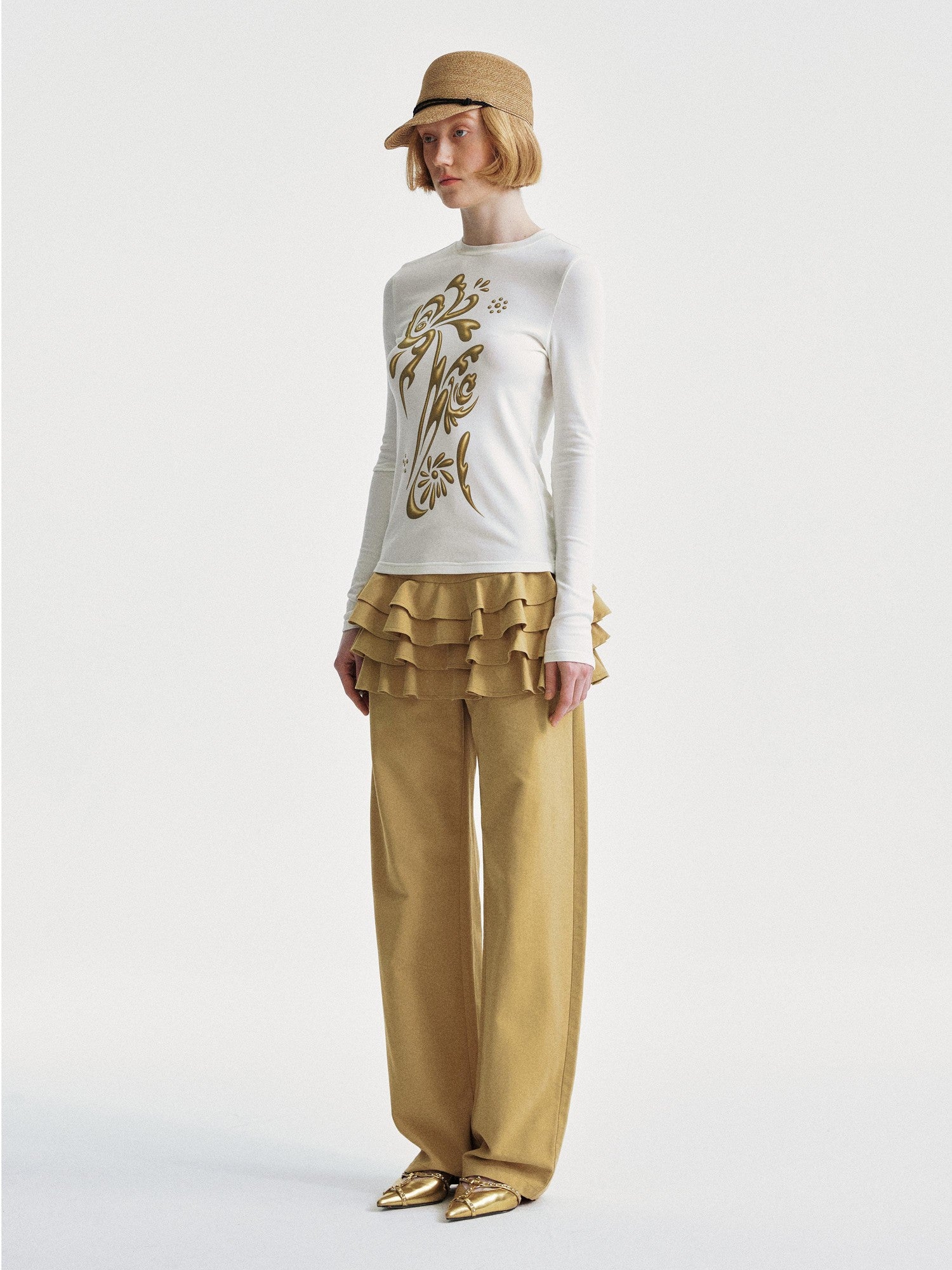 YOSHUYUKI Faux Two Piece Office Relaxed Straight Natural Waist Khaki Poly Cotton Pants