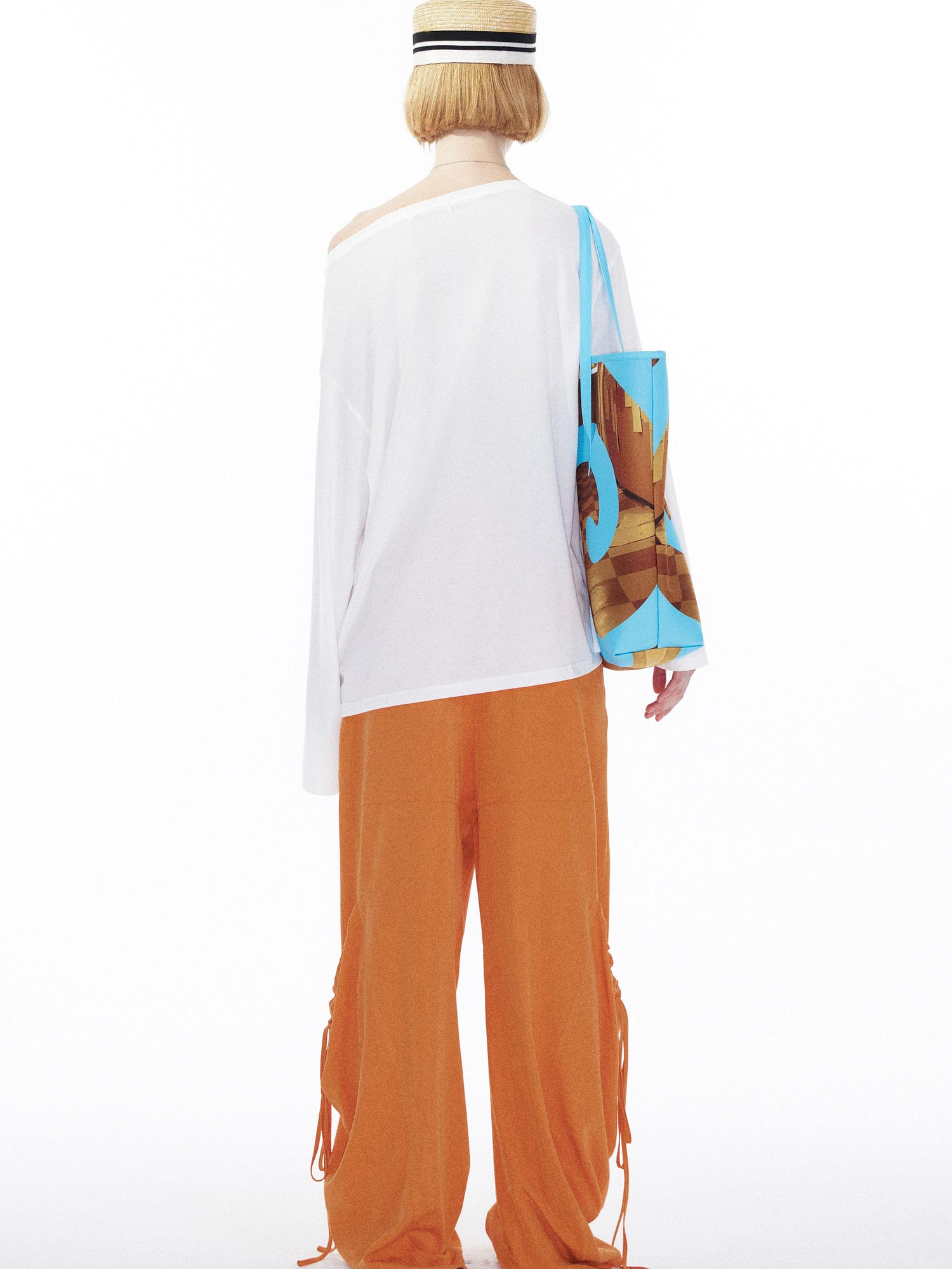 YOSHUYUKI Floral Print Off Shoulder Loose Long Sleeve Top