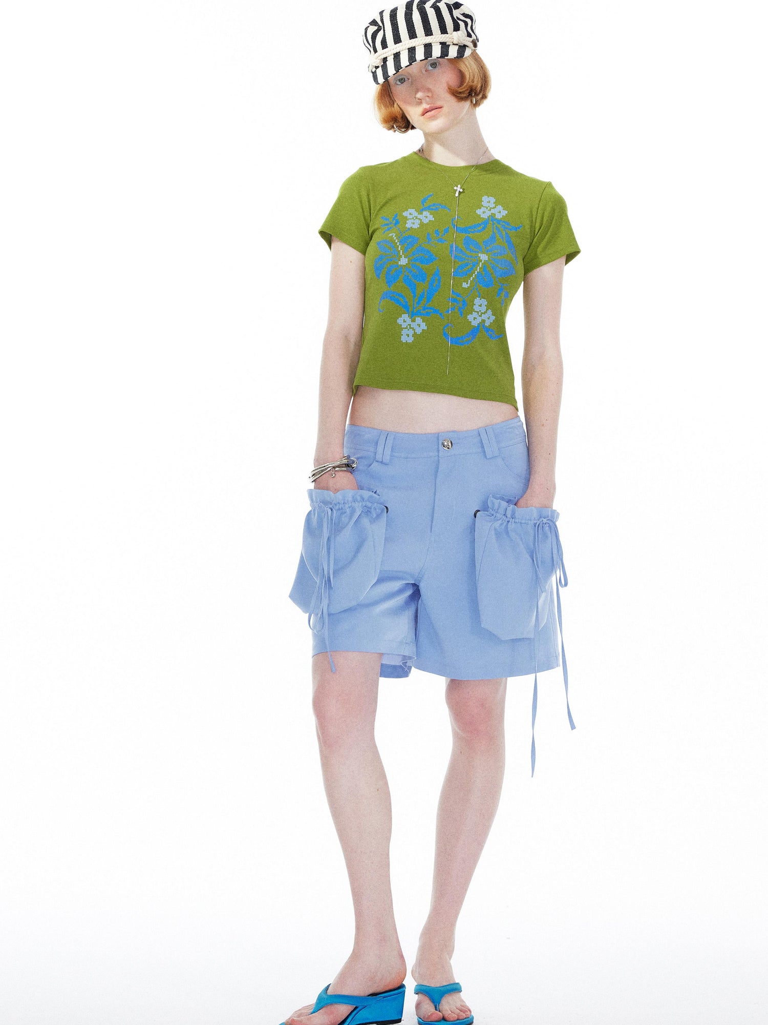Floral Print Pixel Art Tee In Apple Green