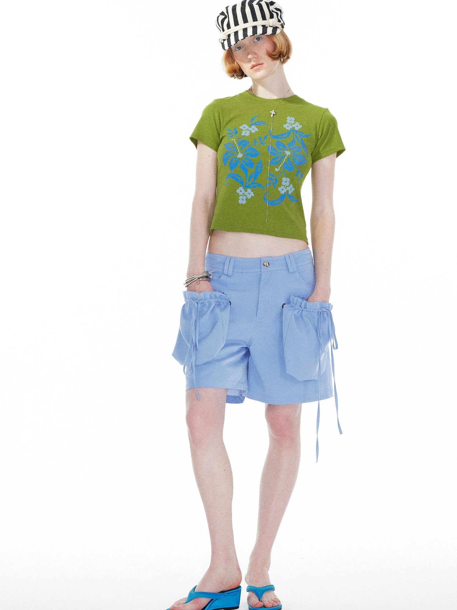 Floral Print Pixel Art Tee In Apple Green