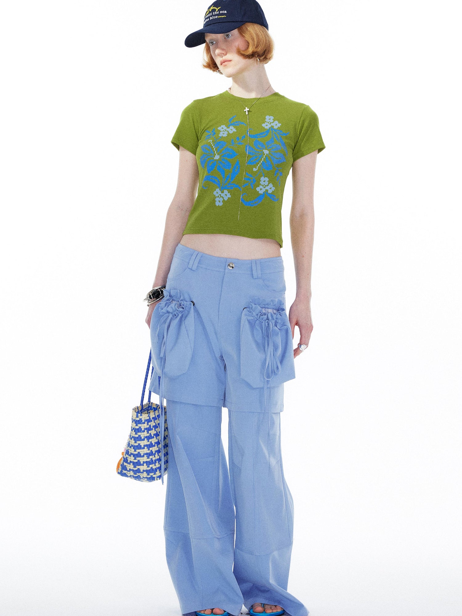 Floral Print Pixel Art Tee In Apple Green
