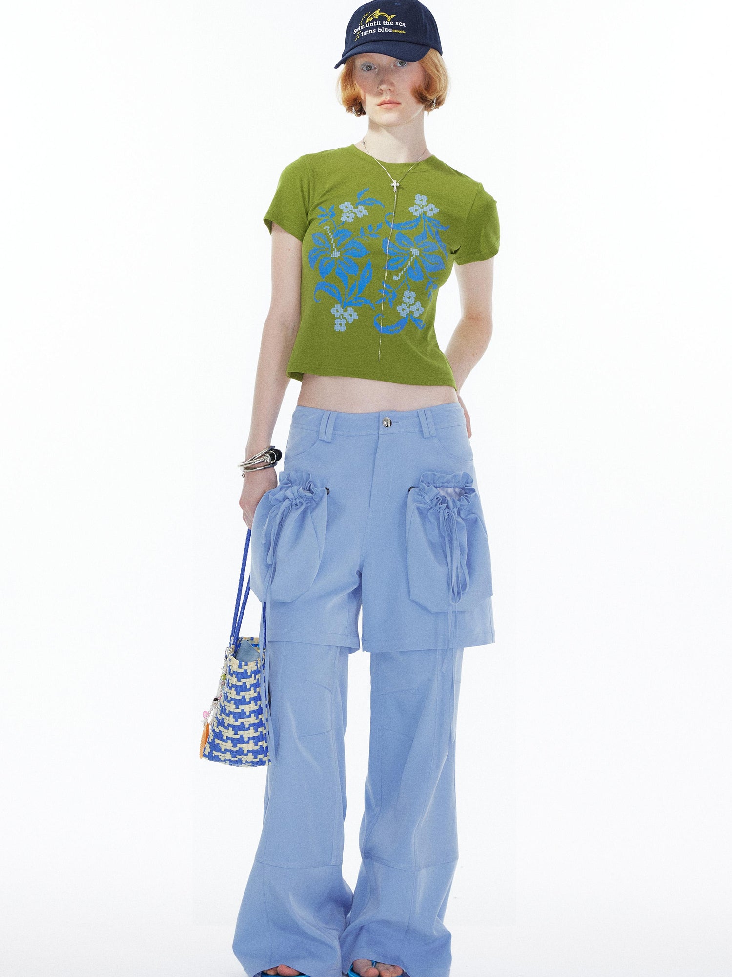 Floral Print Pixel Art Tee In Apple Green