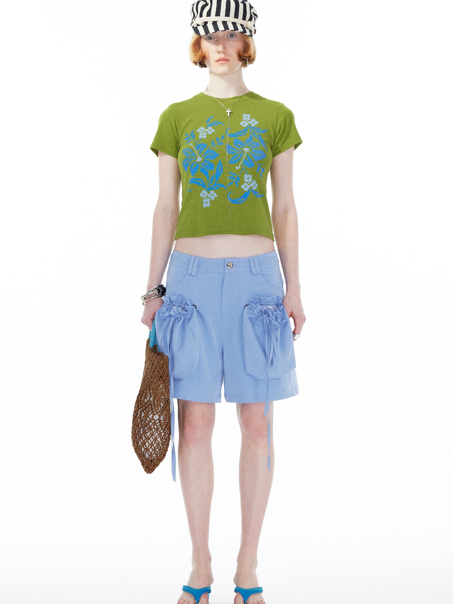 Floral Print Pixel Art Tee In Apple Green