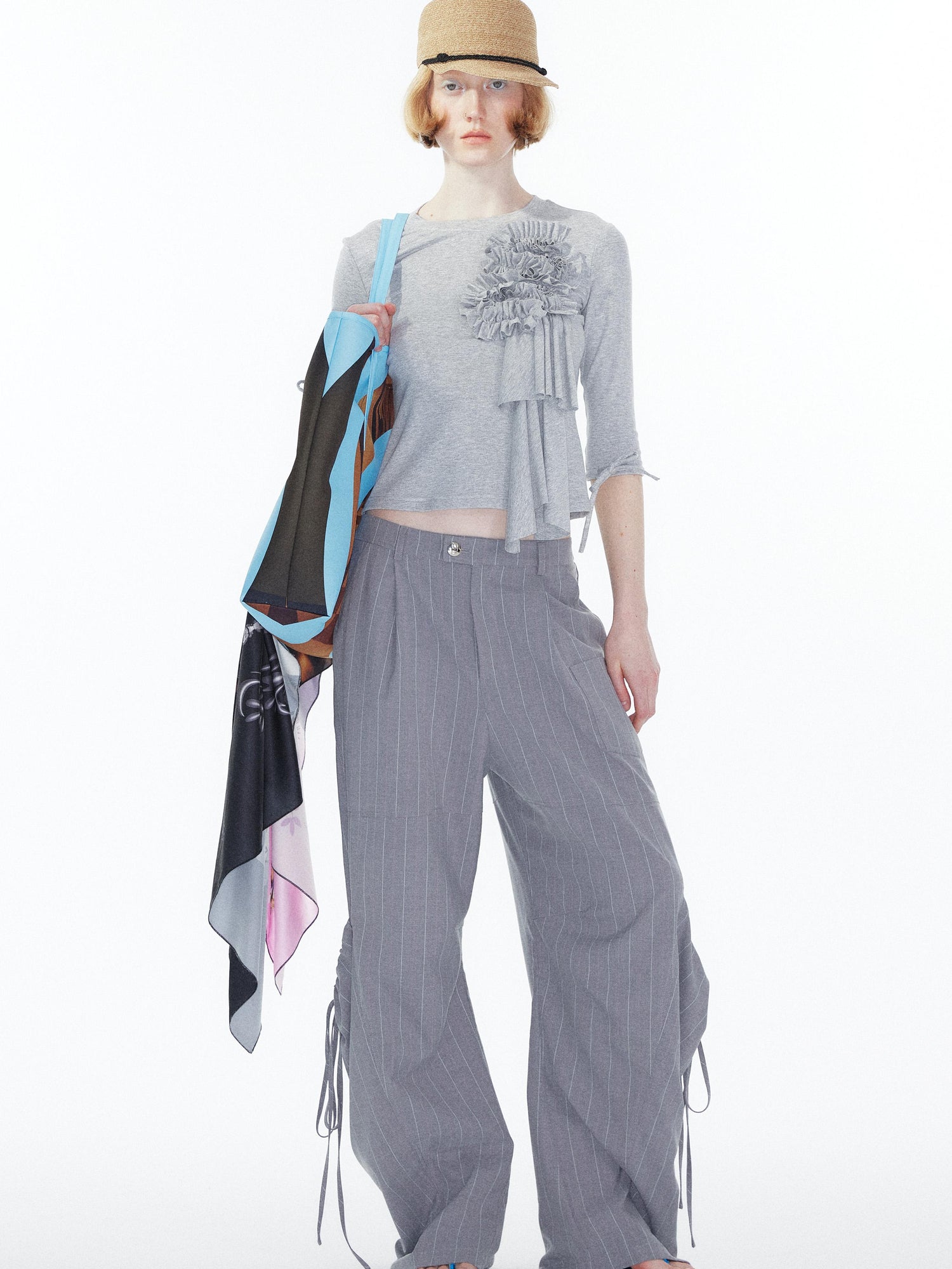 YOSHUYUKI Gray Cargo Jogger Pants With Drawstring Oversized Pockets