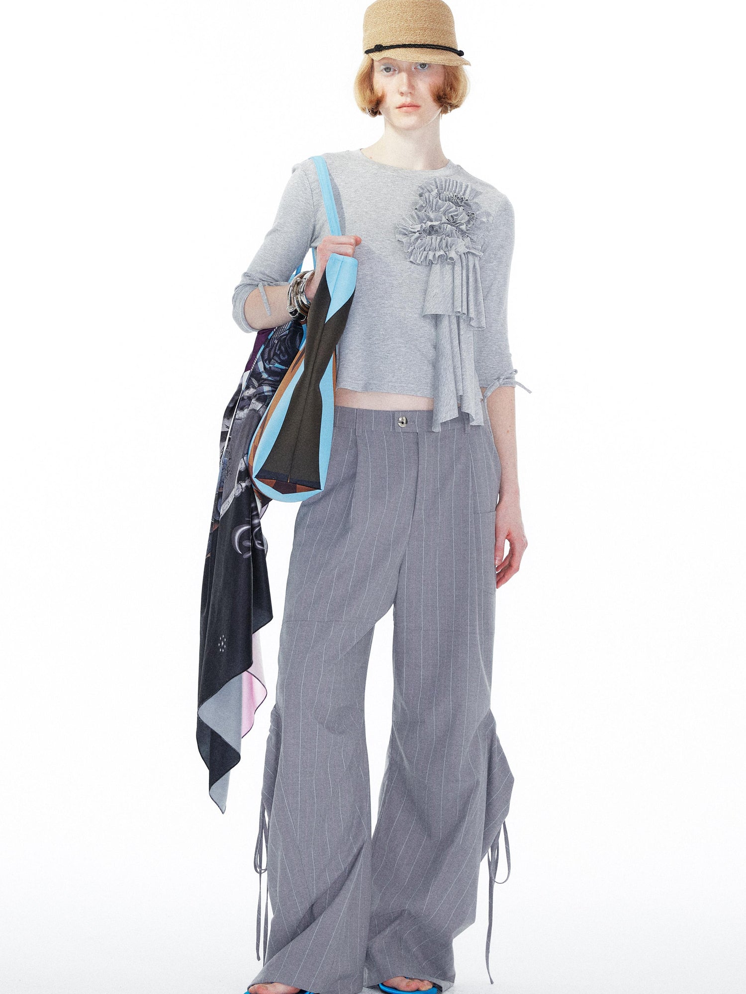 YOSHUYUKI Gray Cargo Jogger Pants With Drawstring Oversized Pockets