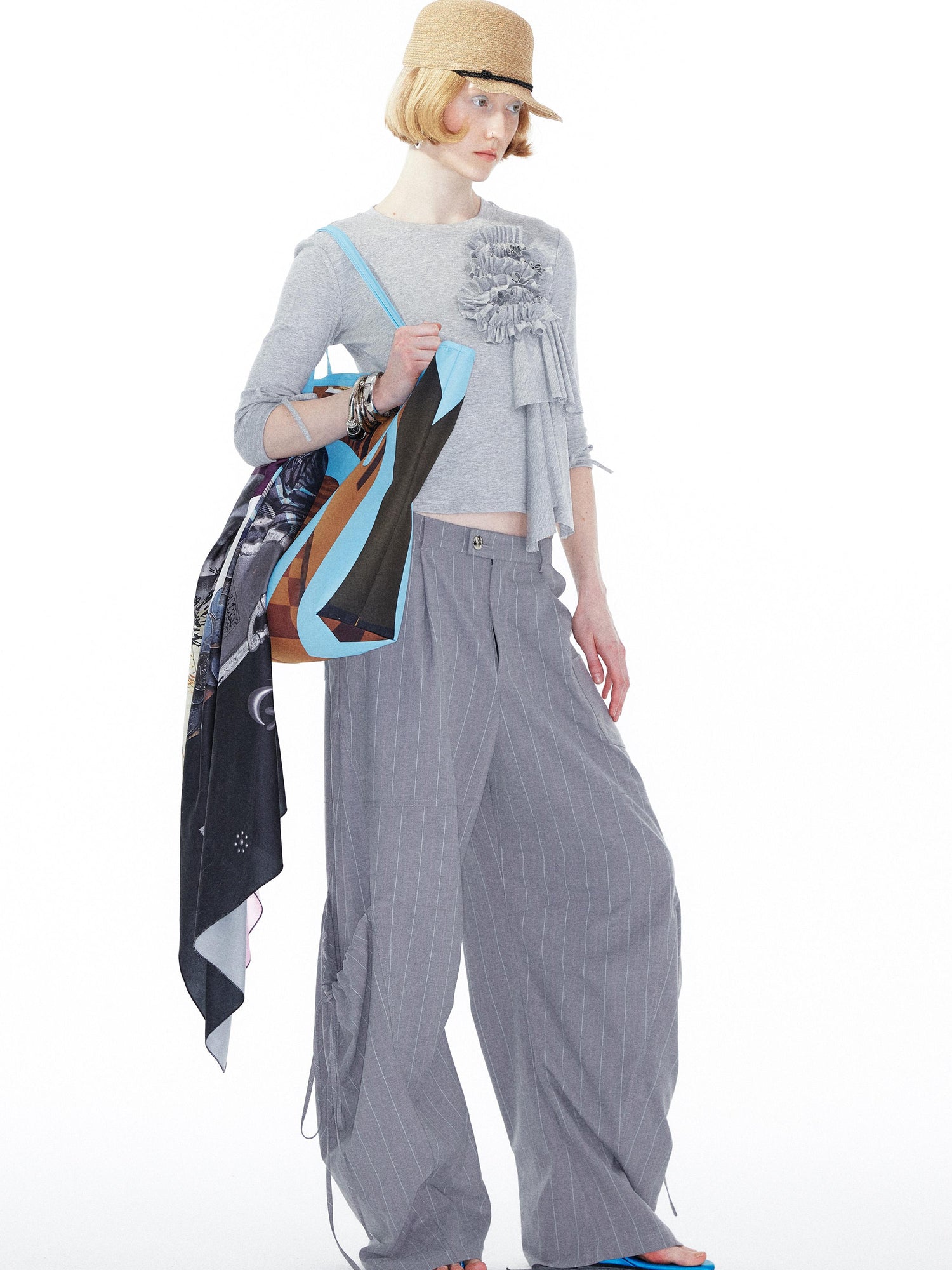 YOSHUYUKI Gray Cargo Jogger Pants With Drawstring Oversized Pockets