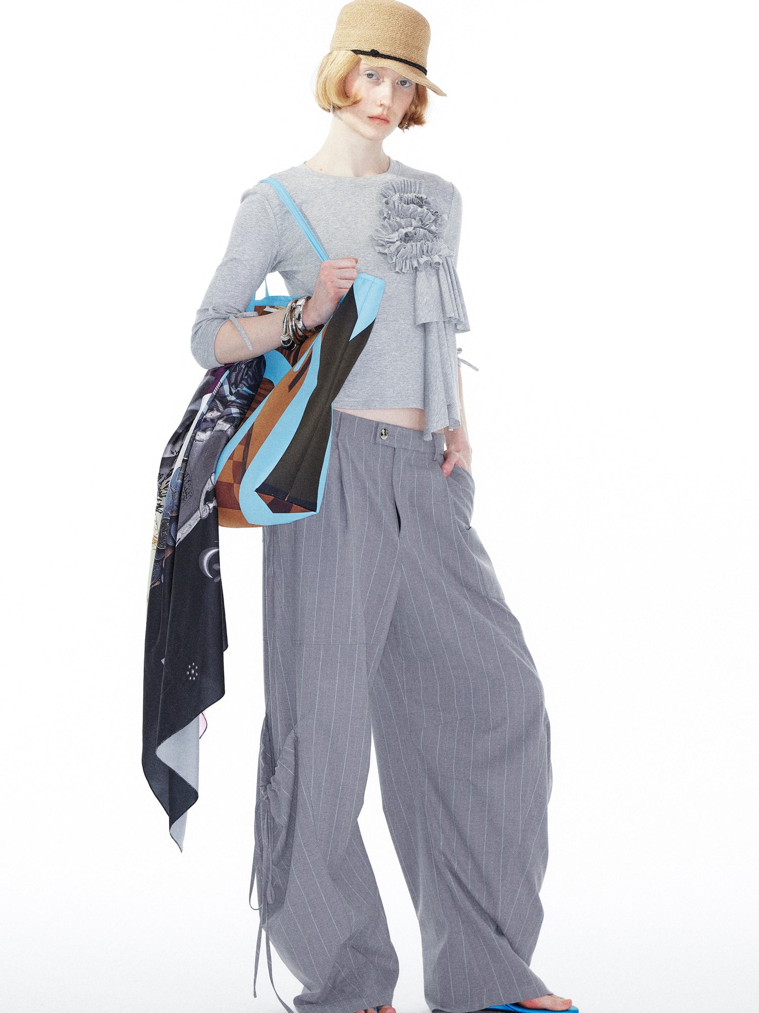 YOSHUYUKI Gray Cargo Jogger Pants With Drawstring Oversized Pockets
