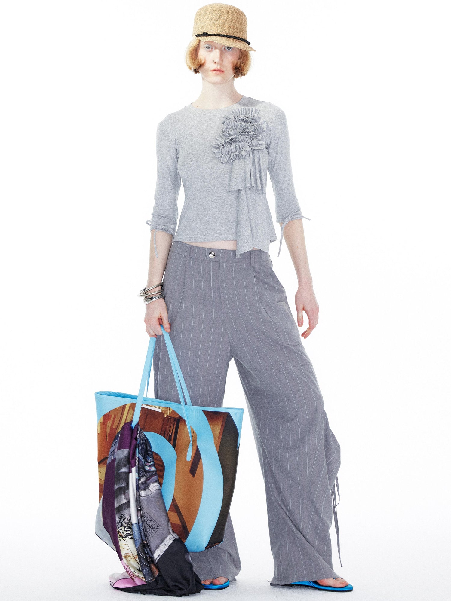 YOSHUYUKI Gray Cargo Jogger Pants With Drawstring Oversized Pockets