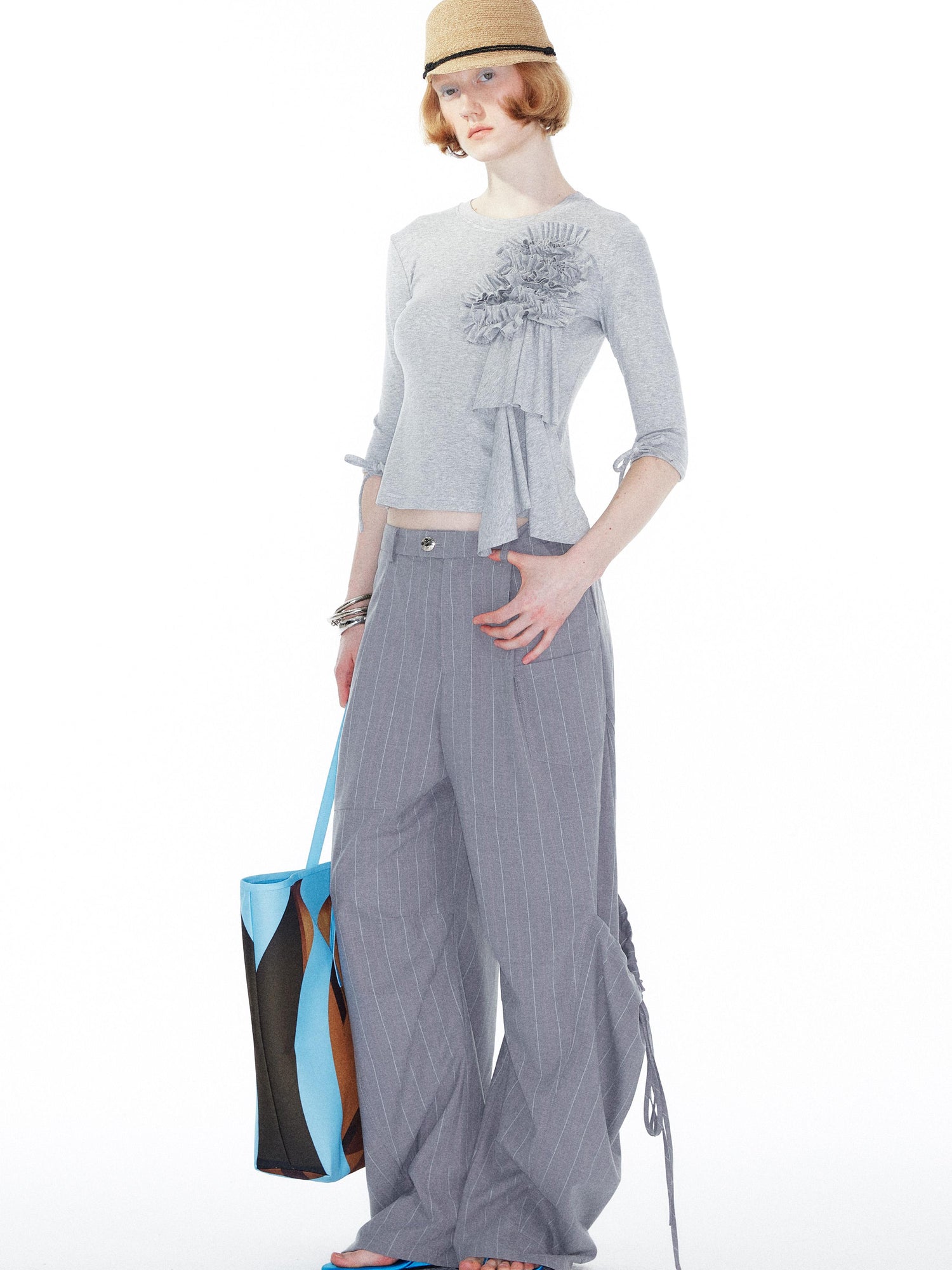 YOSHUYUKI Gray Cargo Jogger Pants With Drawstring Oversized Pockets