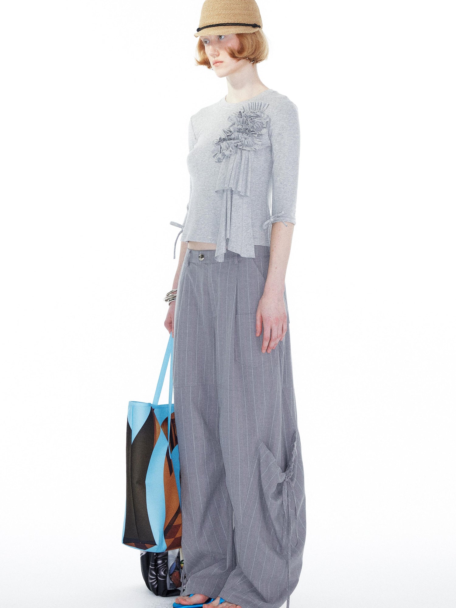YOSHUYUKI Gray Cargo Jogger Pants With Drawstring Oversized Pockets