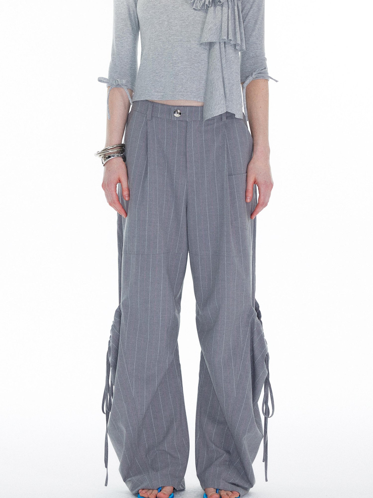 YOSHUYUKI Gray Cargo Jogger Pants With Drawstring Oversized Pockets