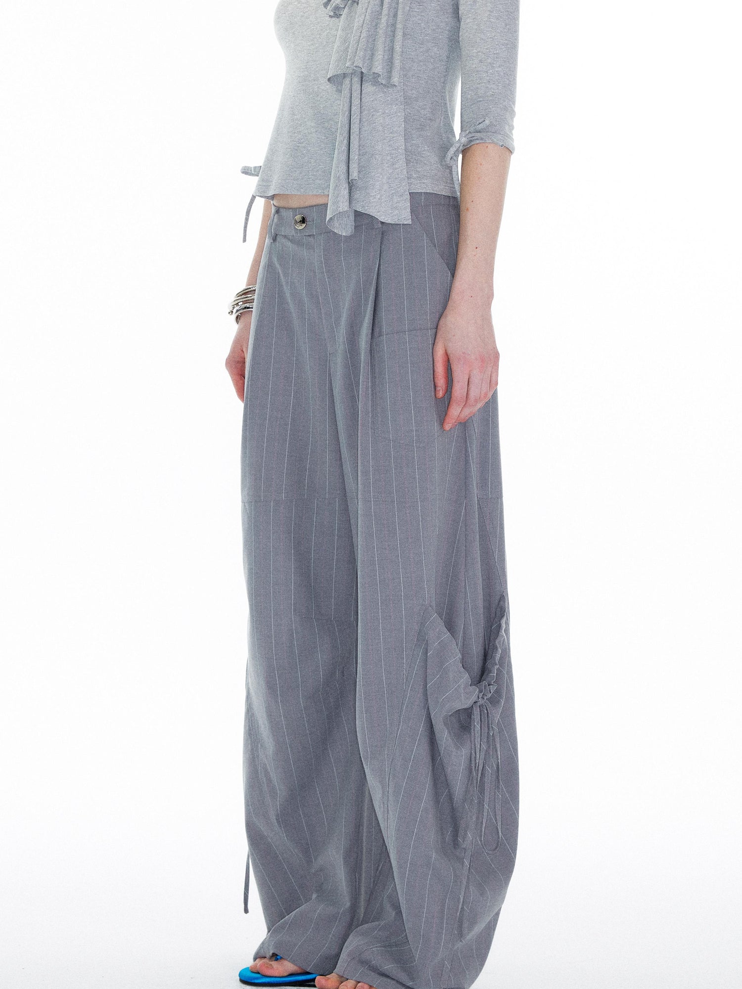 YOSHUYUKI Gray Cargo Jogger Pants With Drawstring Oversized Pockets