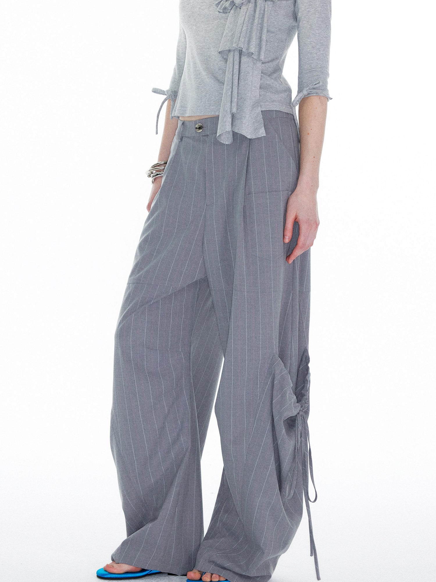 YOSHUYUKI Gray Cargo Jogger Pants With Drawstring Oversized Pockets