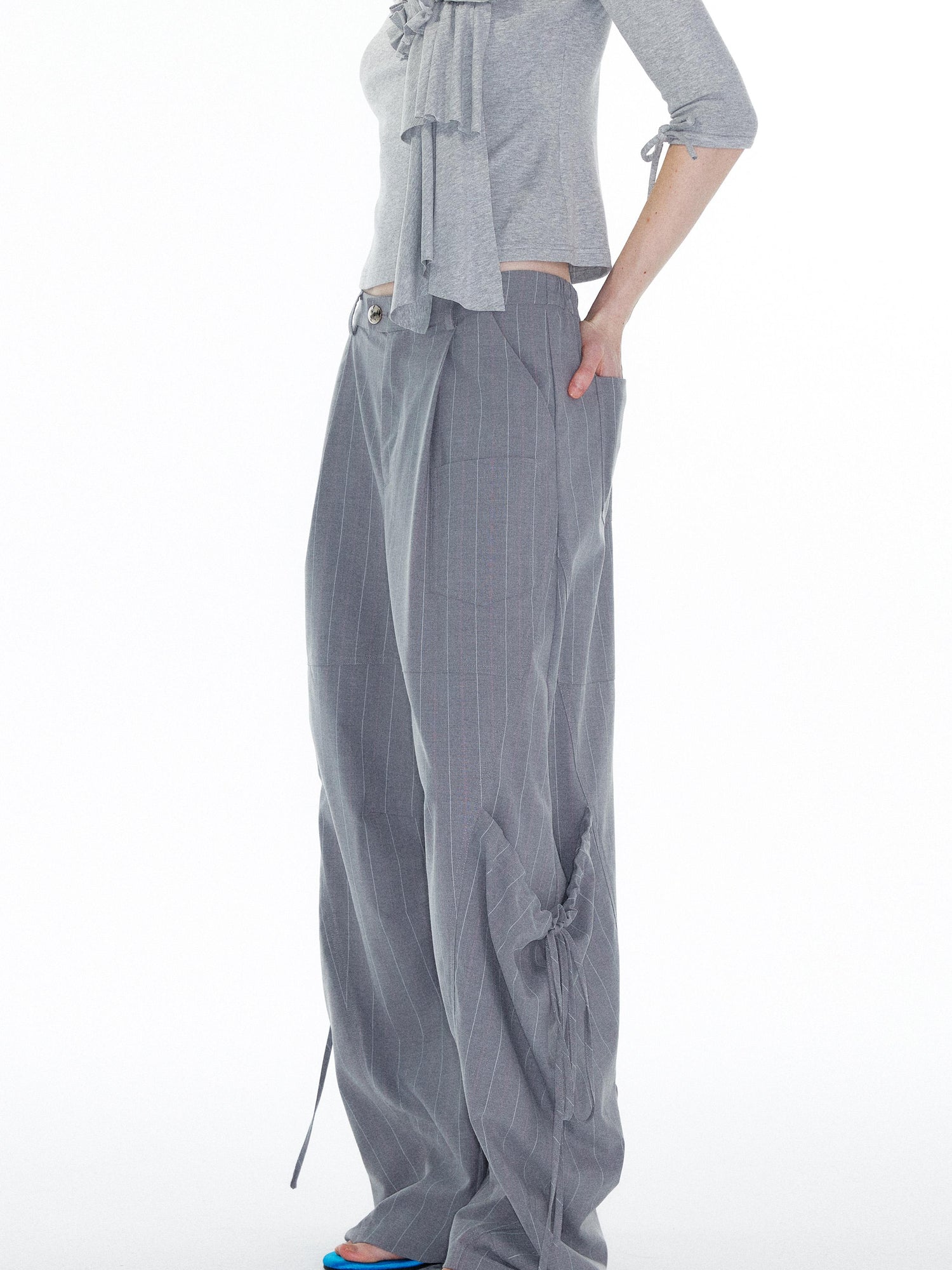 YOSHUYUKI Gray Cargo Jogger Pants With Drawstring Oversized Pockets