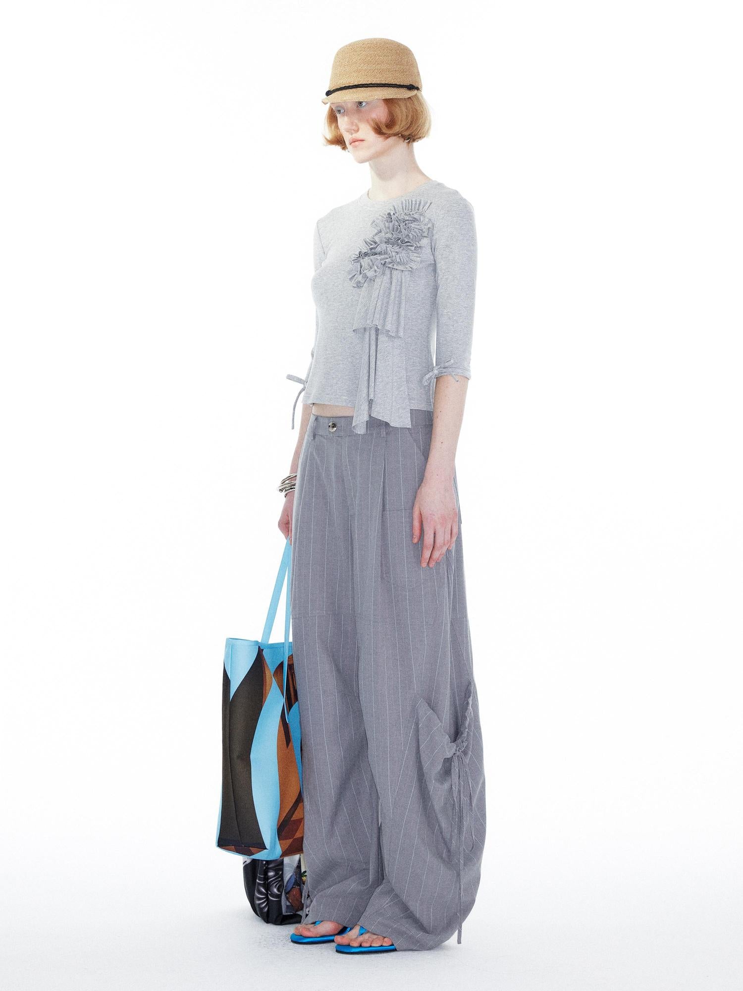 YOSHUYUKI Gray Cargo Jogger Pants With Drawstring Oversized Pockets