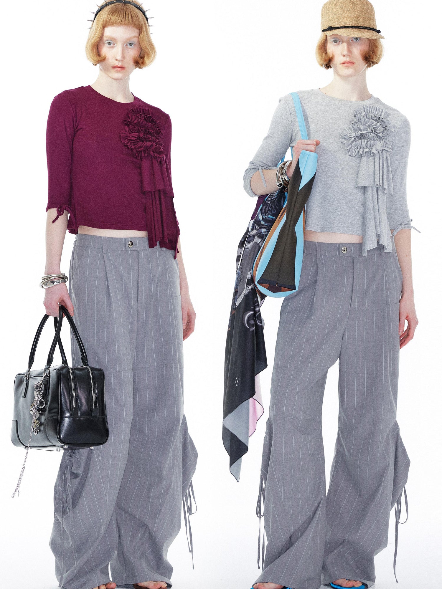 YOSHUYUKI Gray Cargo Jogger Pants With Drawstring Oversized Pockets