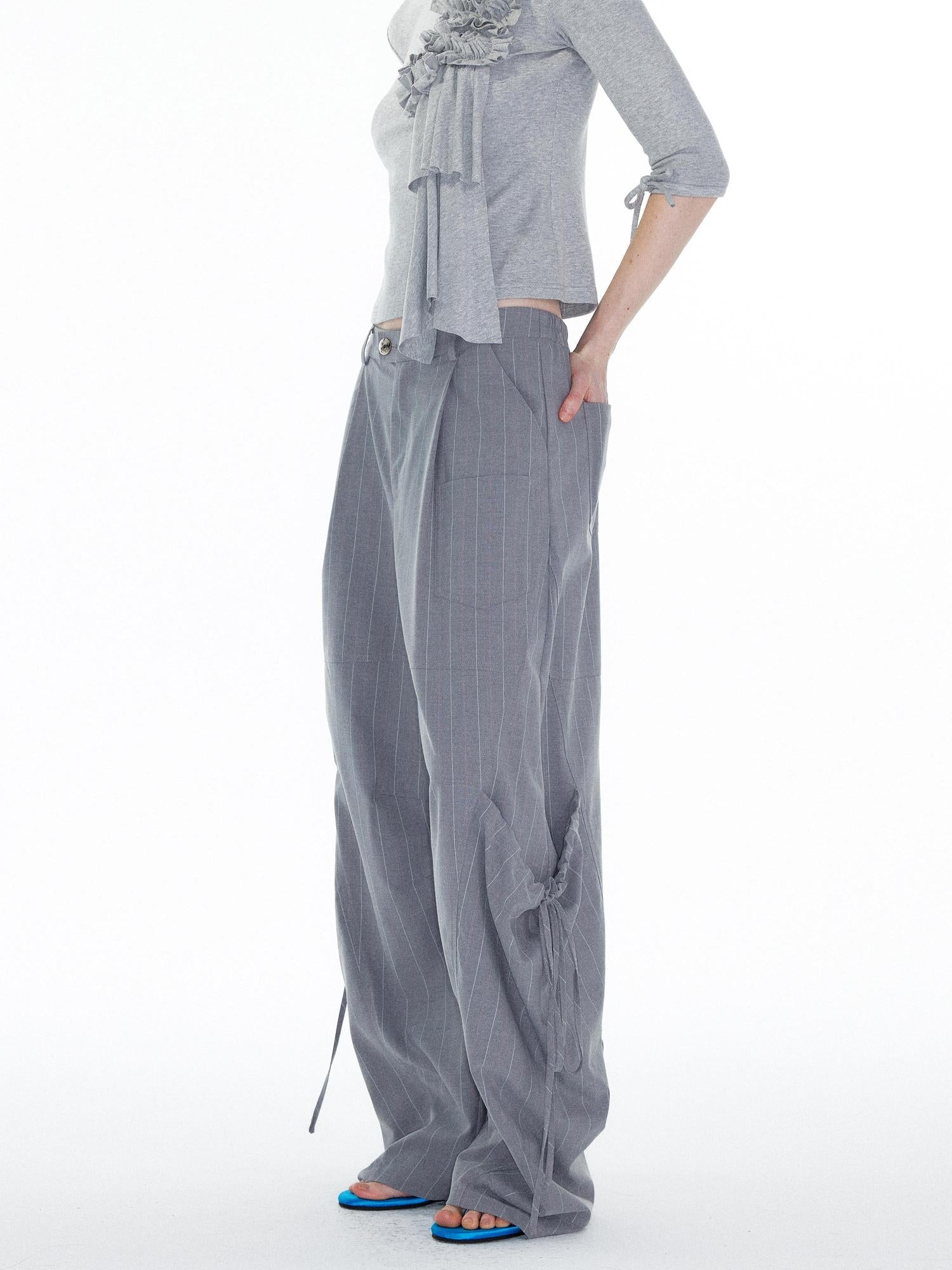 YOSHUYUKI Gray Cargo Jogger Pants With Drawstring Oversized Pockets