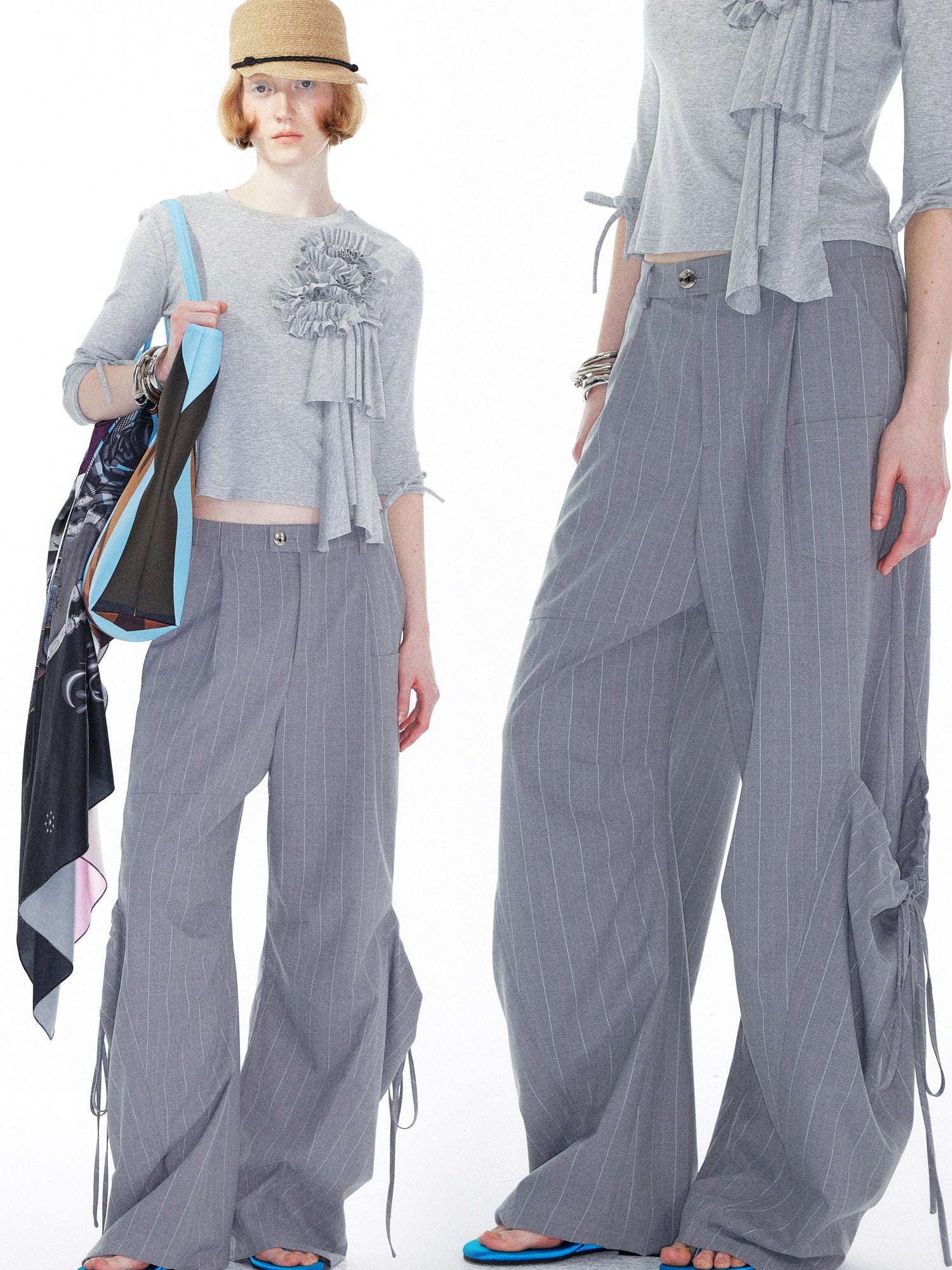 YOSHUYUKI Gray Cargo Jogger Pants With Drawstring Oversized Pockets