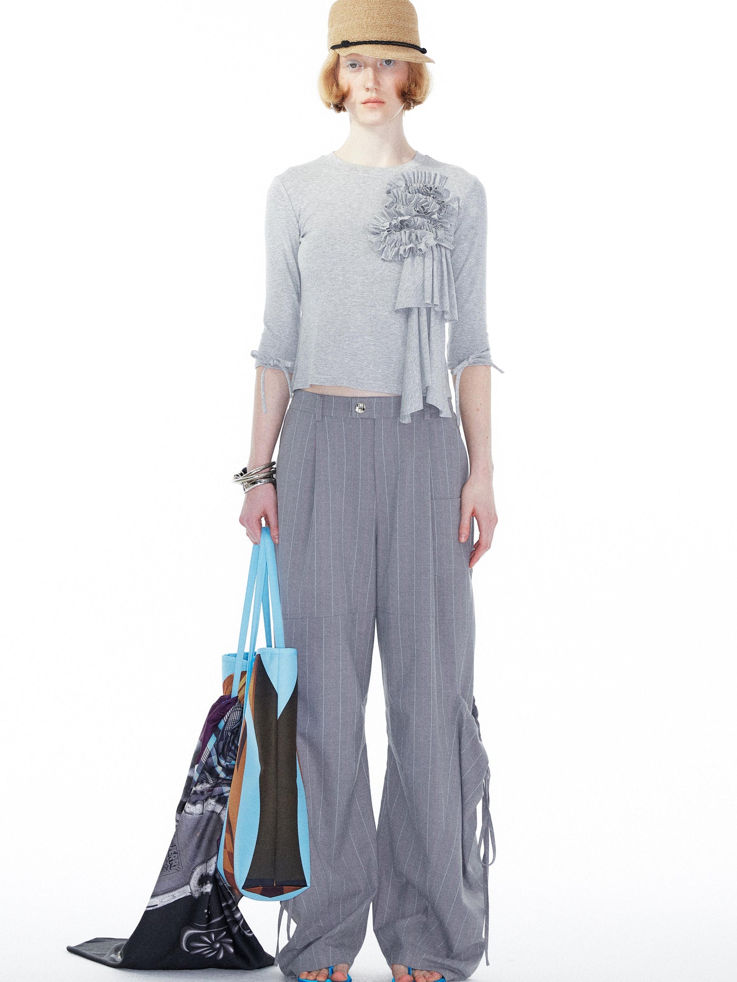 YOSHUYUKI Gray Cargo Jogger Pants With Drawstring Oversized Pockets
